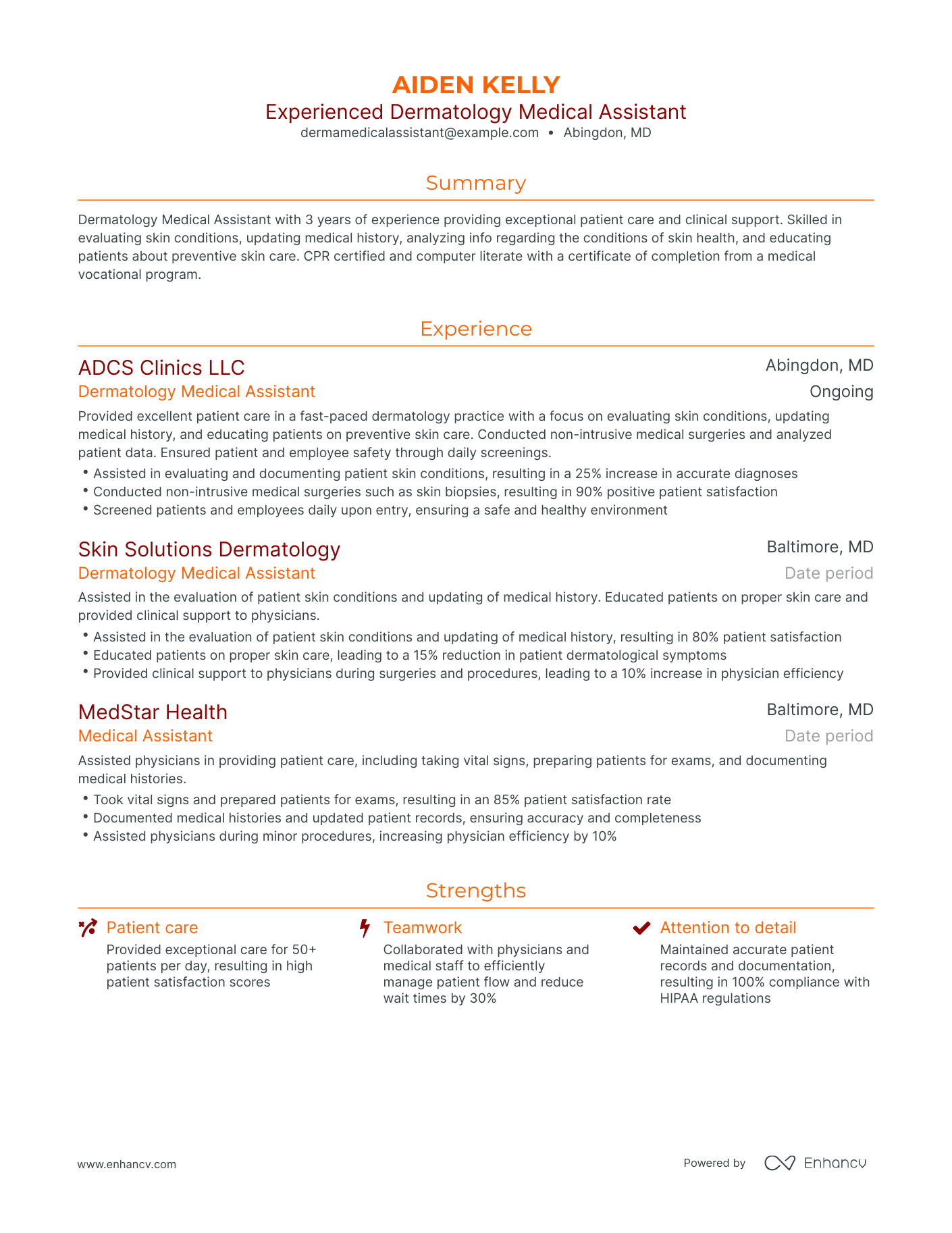 Traditional Dermatology Medical Assistant Resume Template