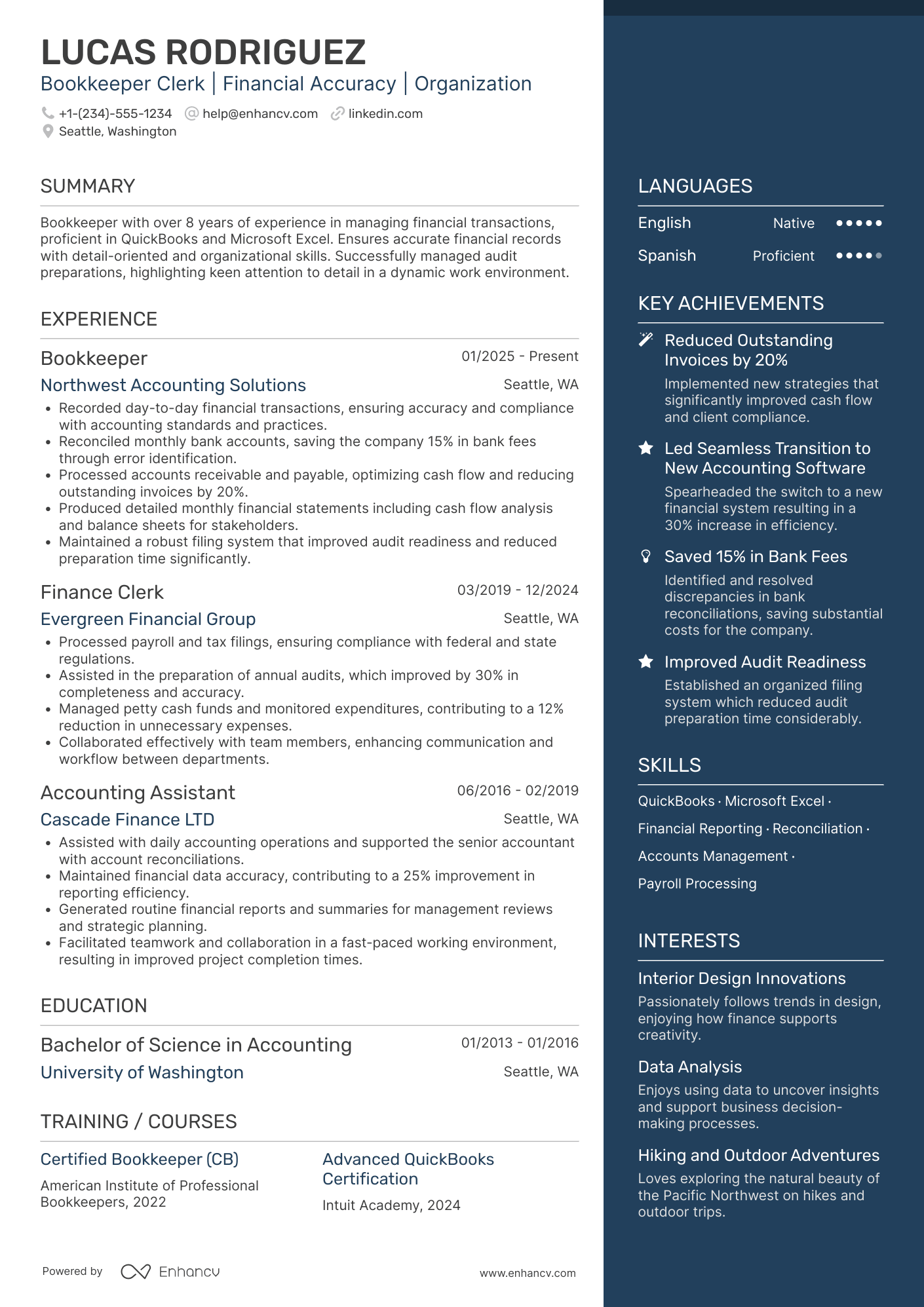 A resume example of a Bookkeeper Clerk