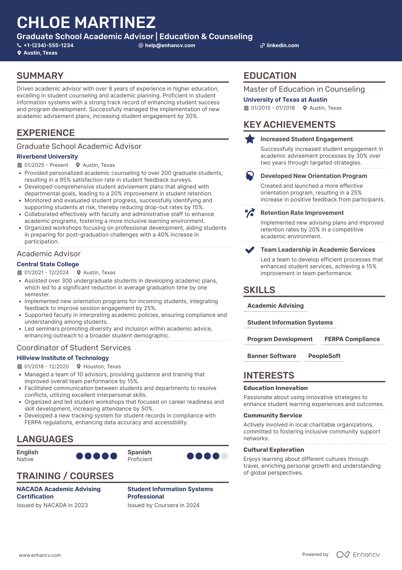 A resume example of a Grad School Academic