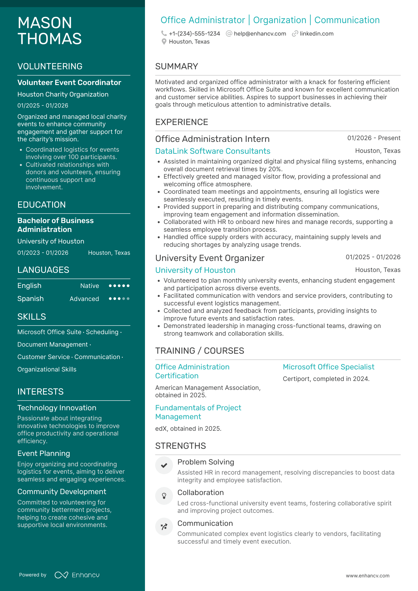 A resume example of a Entry Level Office Administrator