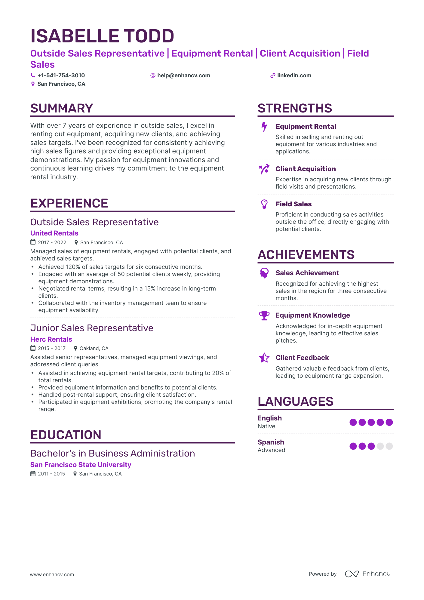 Simple Outside Sales Resume Template
