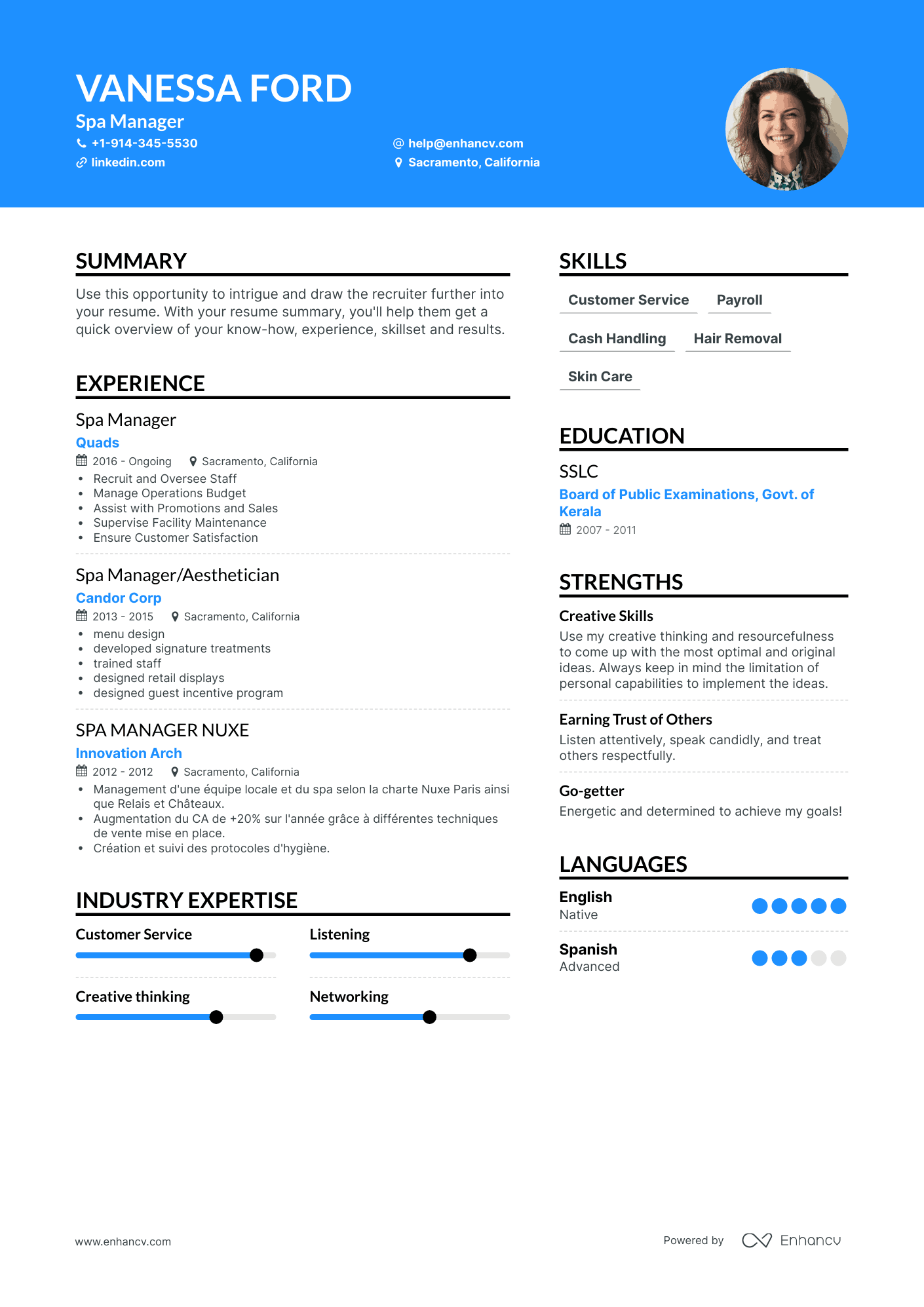 Spa Manager Resume Examples & Guide for 2023 (Layout, Skills, Keywords ...