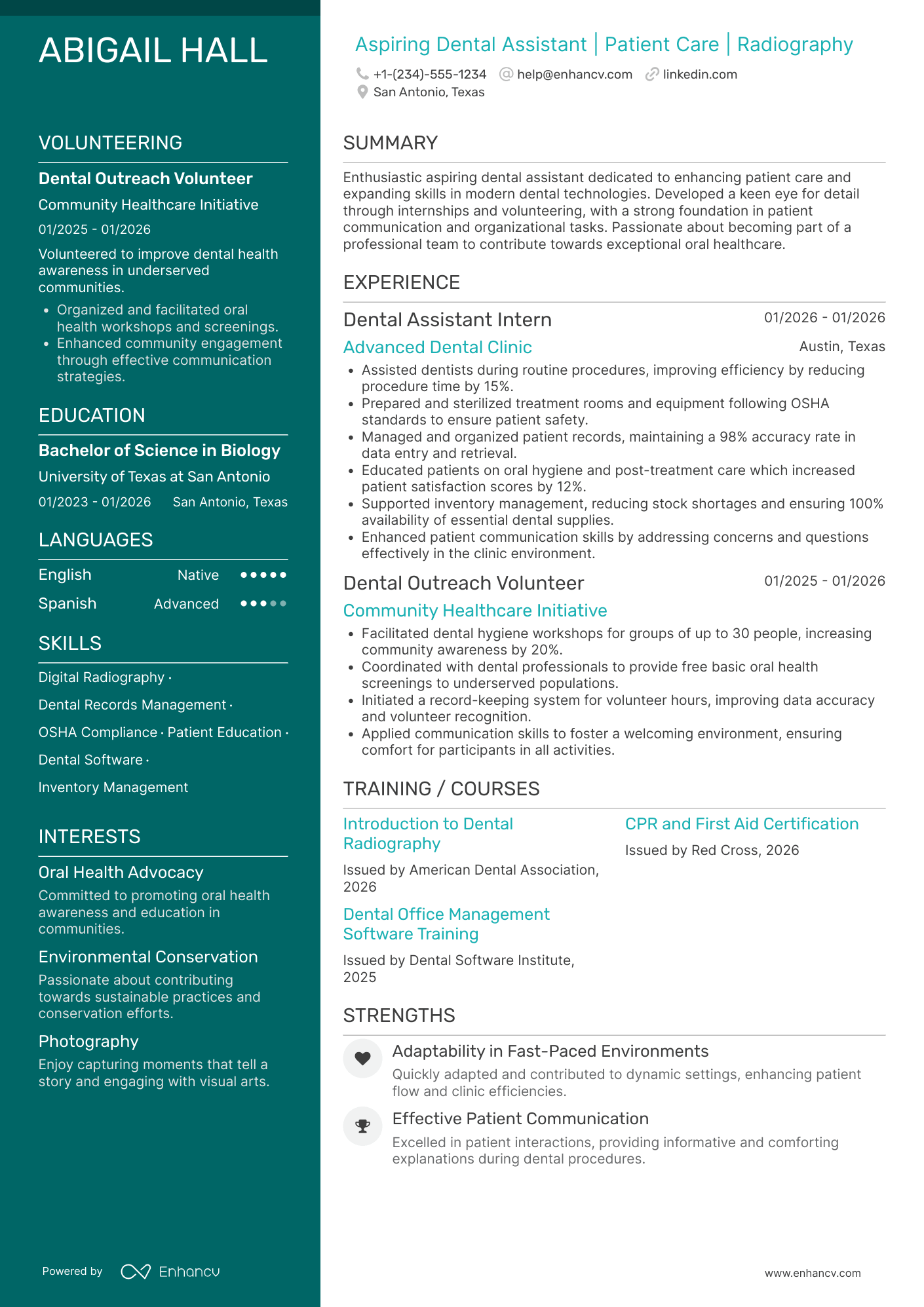 A resume example of a Dental Assistant In Training
