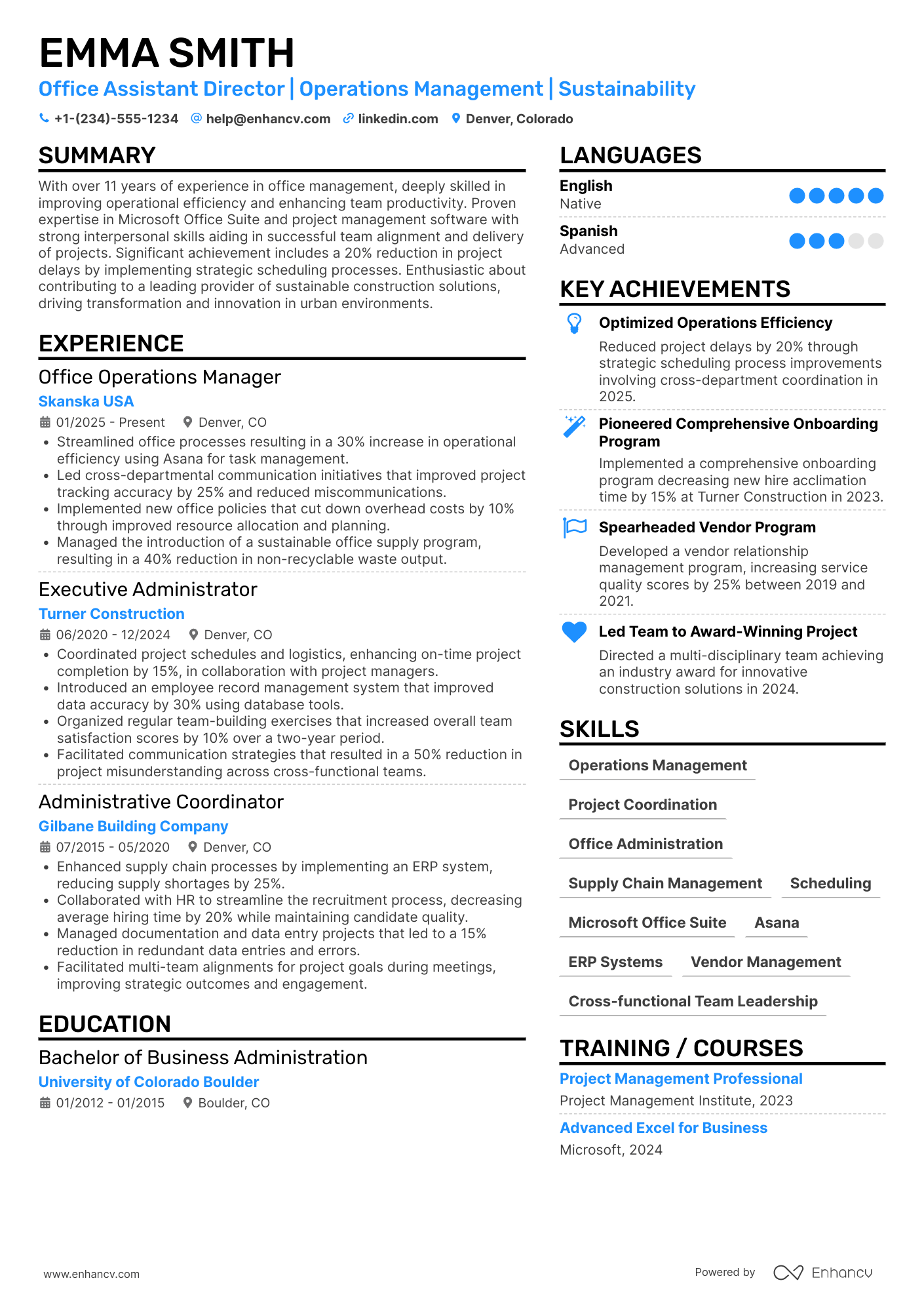 A resume example of a Office Assistant Director