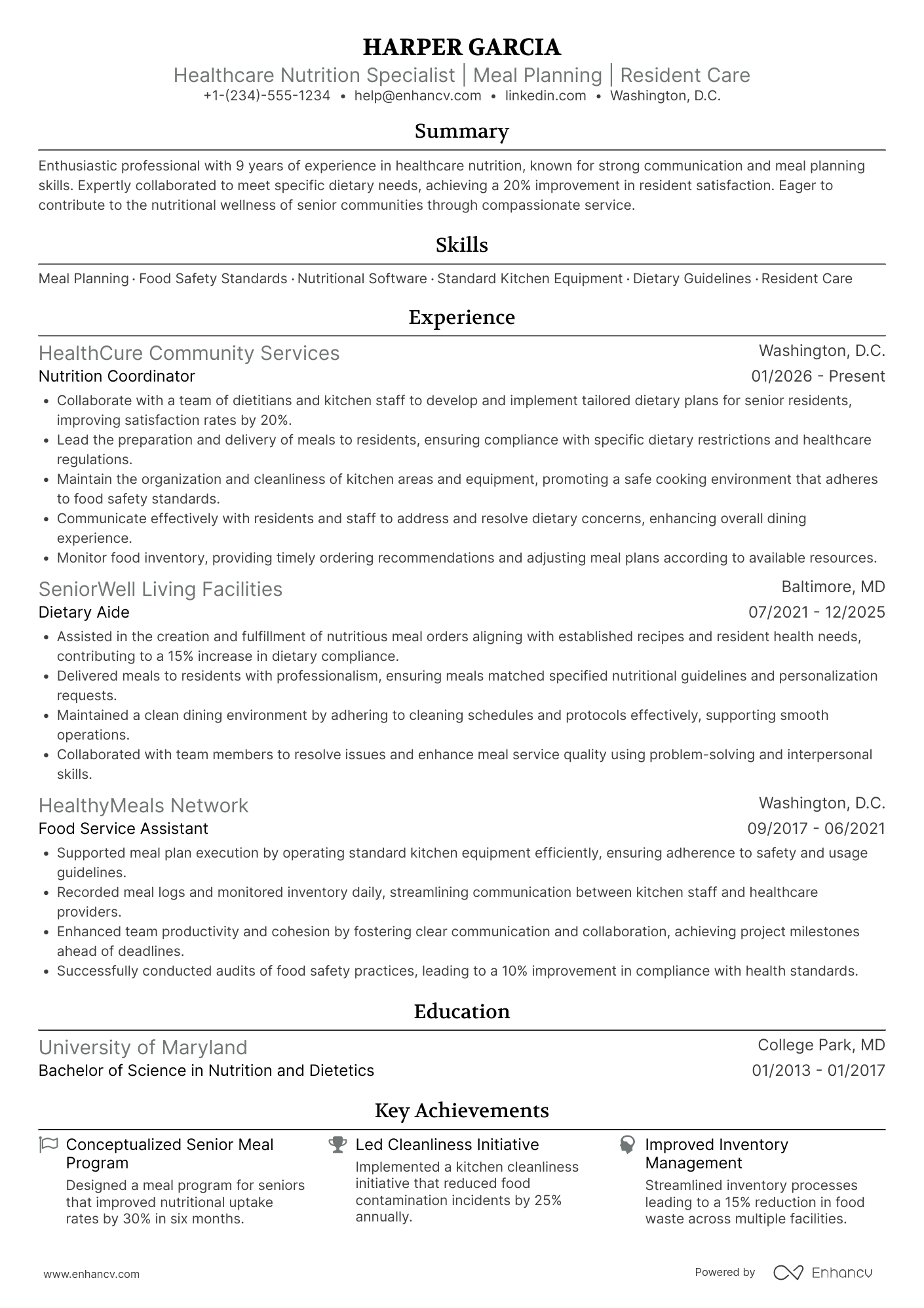 A resume example of a Dietary Aide