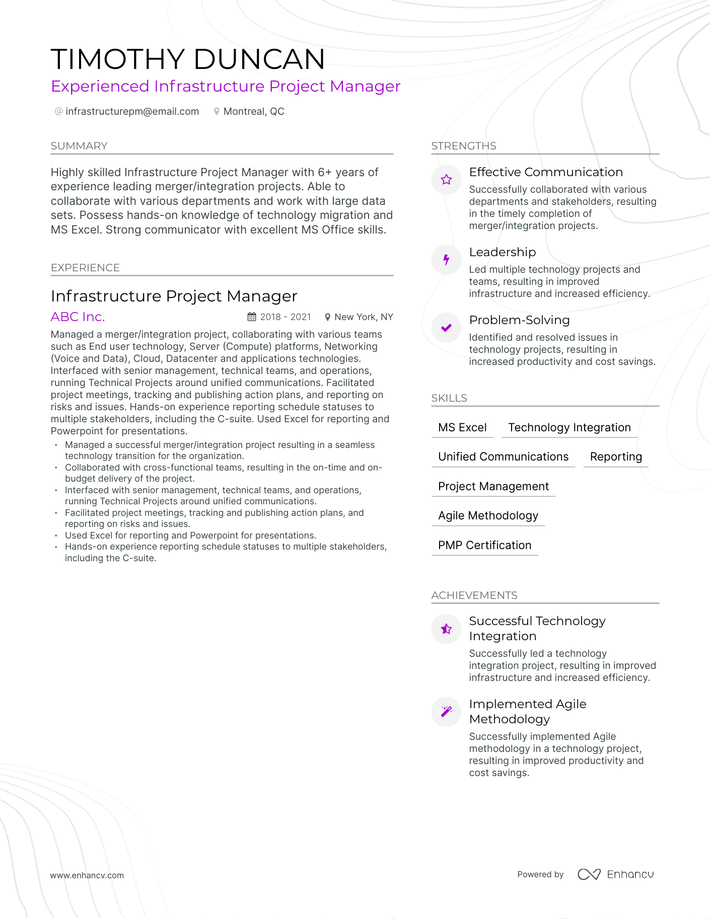 Modern Infrastructure Project Manager Resume Template