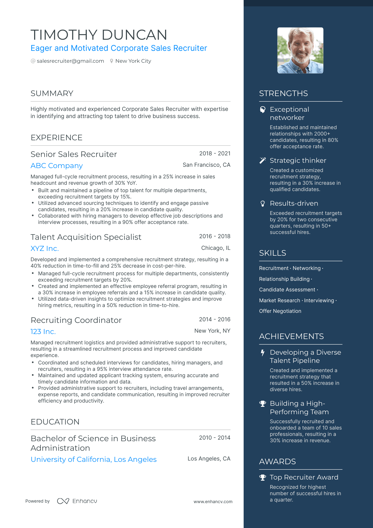 One Page Sales Recruiter Resume Template