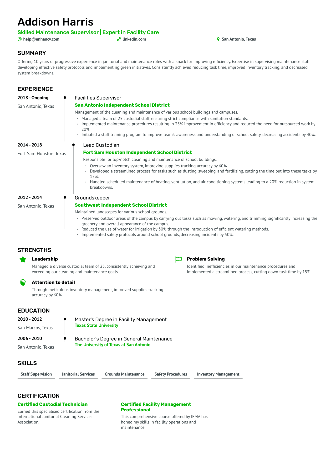 resume samples for janitorial positions