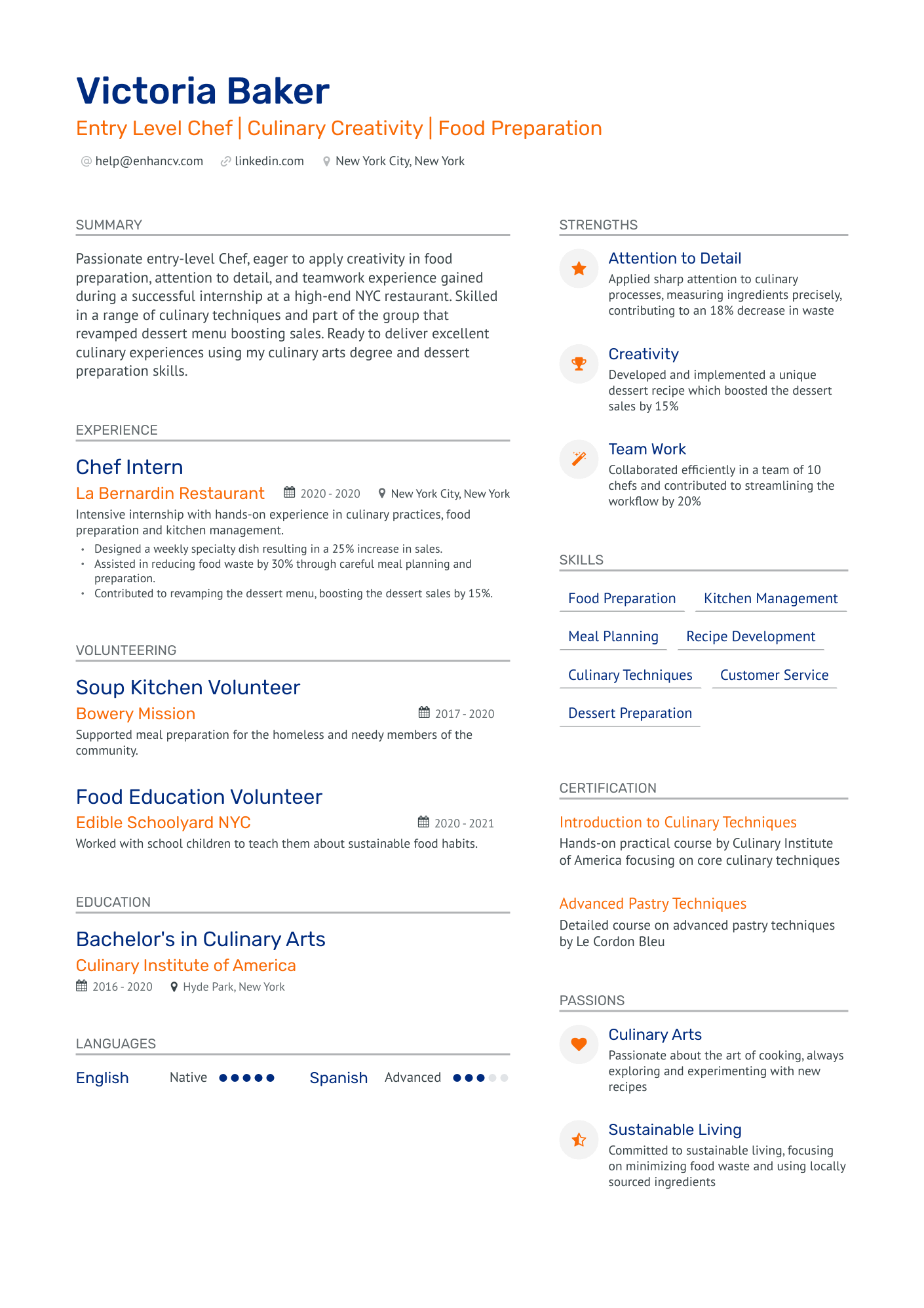 functional resume for a chef