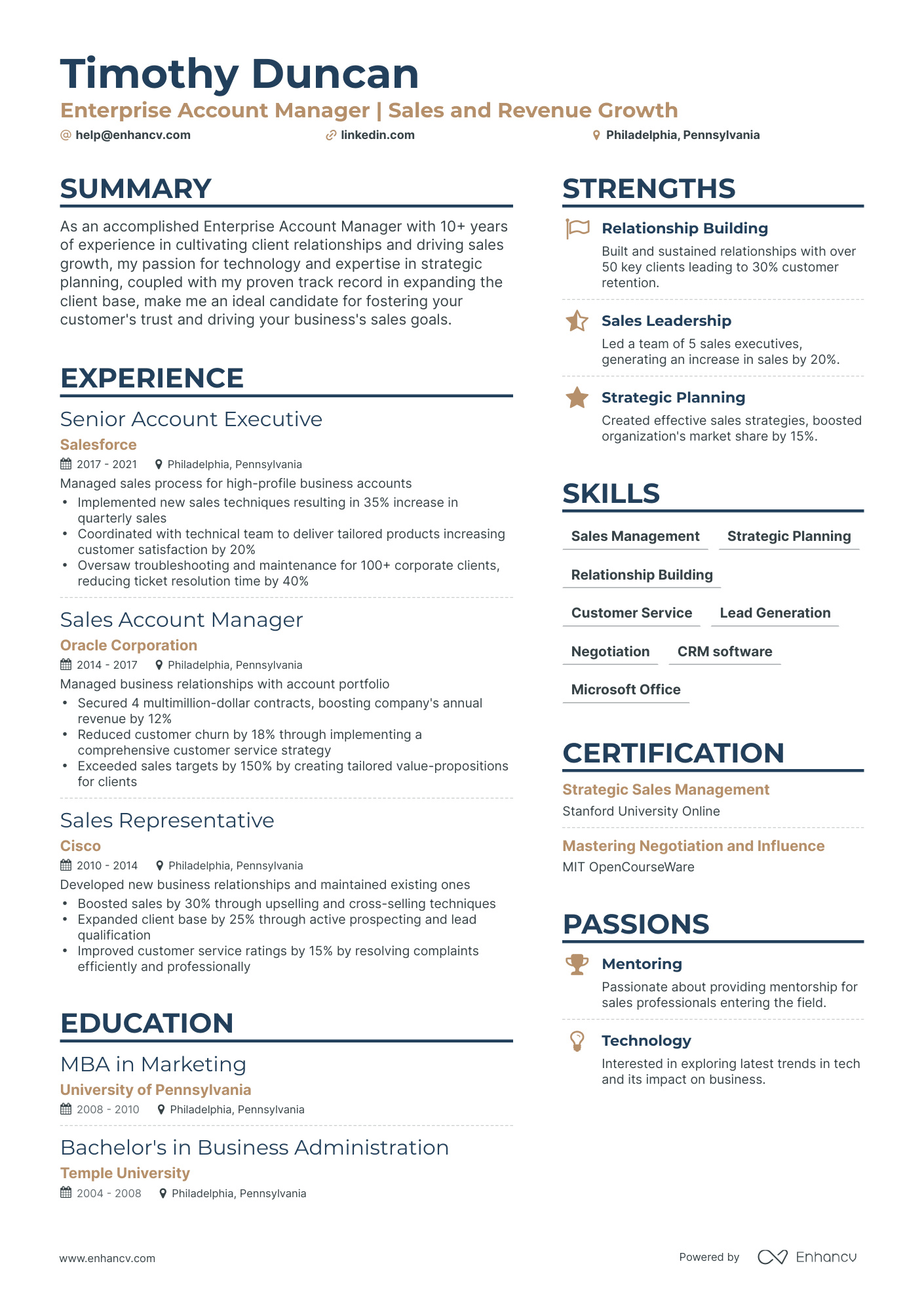 undefined Enterprise Account Manager Resume Template