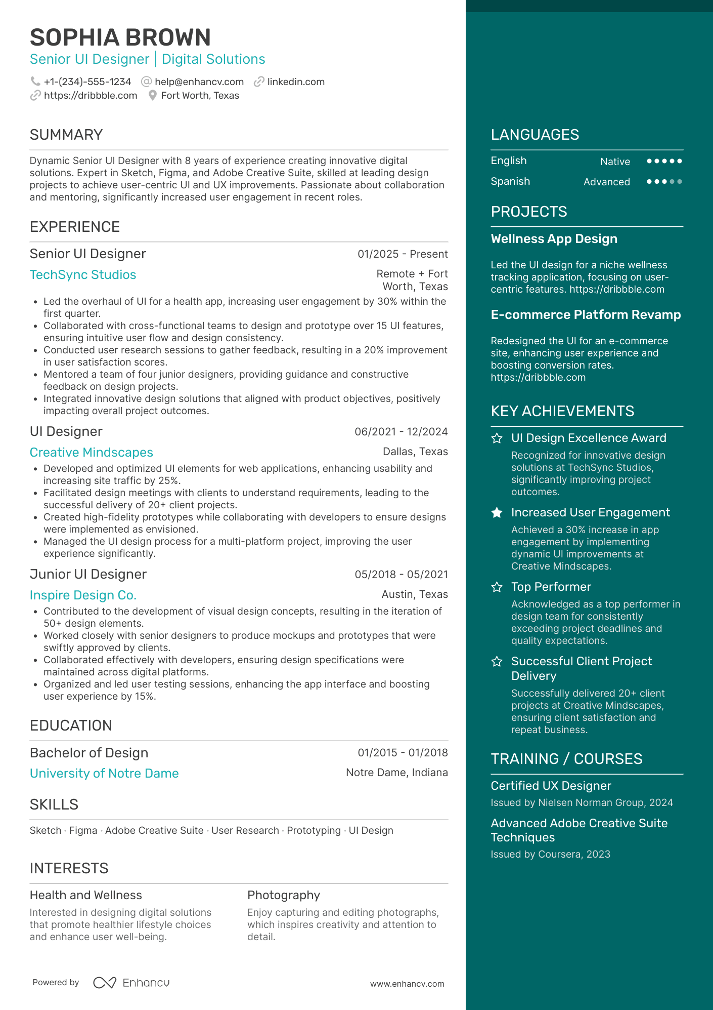 A resume example of a Senior UI Designer