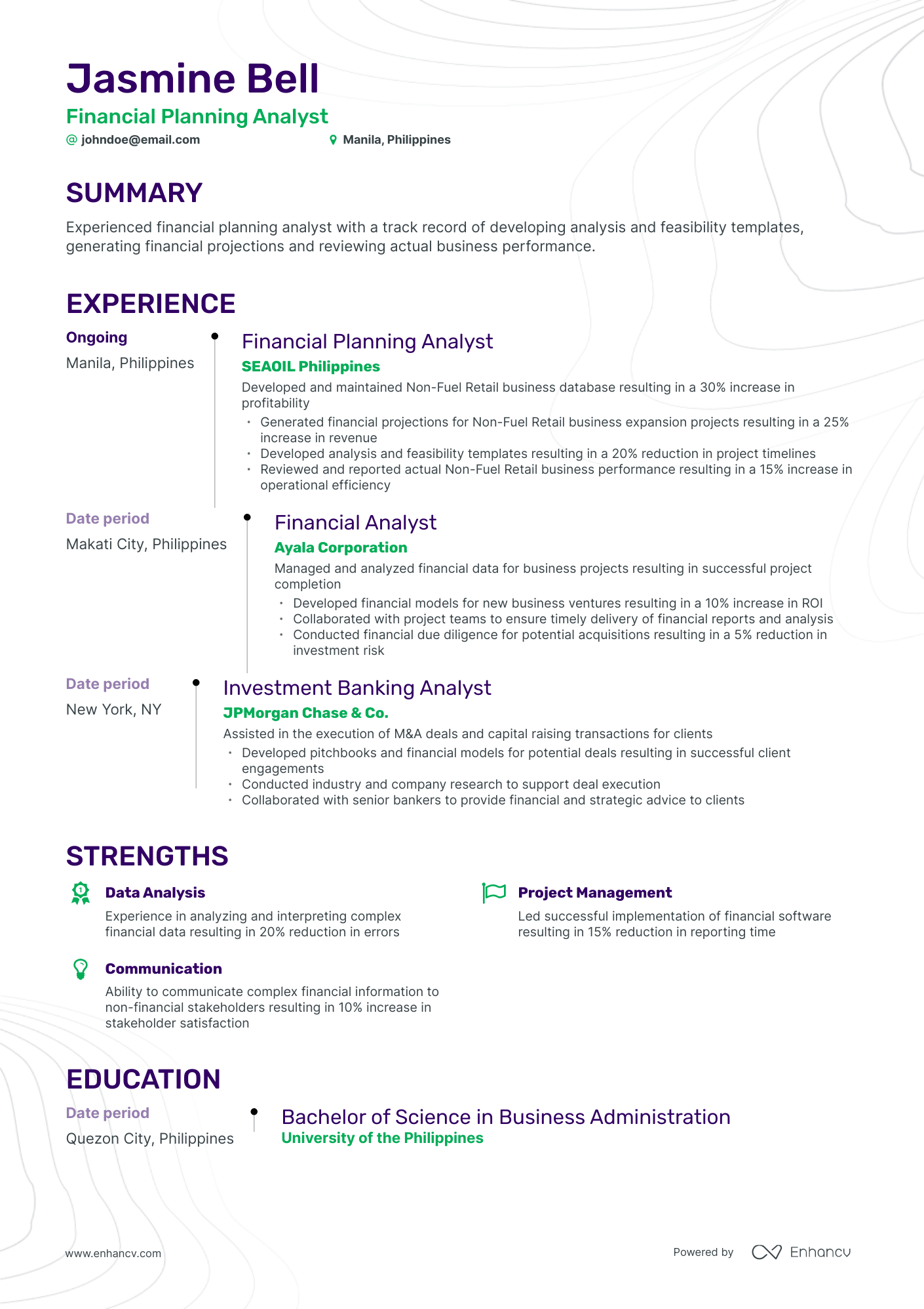 Timeline Financial Planning Analyst Resume Template