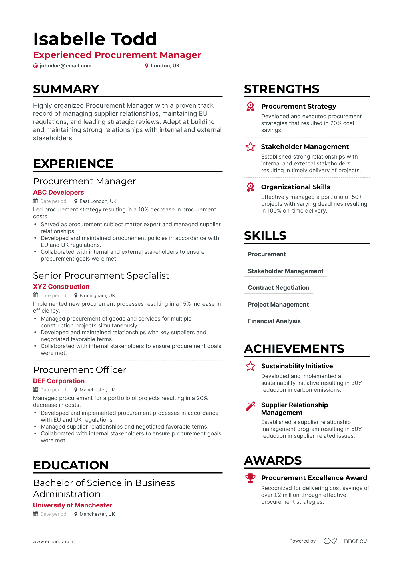 Simple Procurement Manager Resume Template