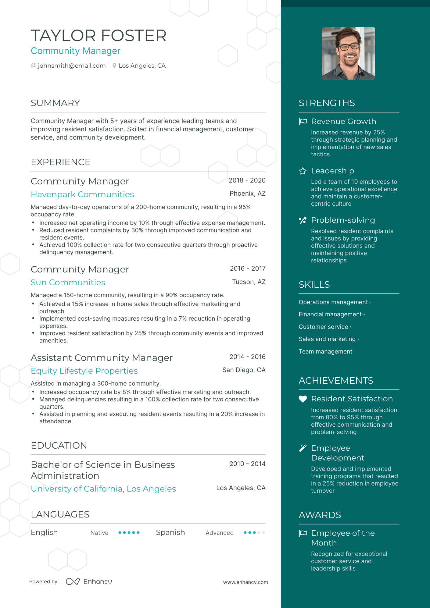 One Page Community Manager Resume Template