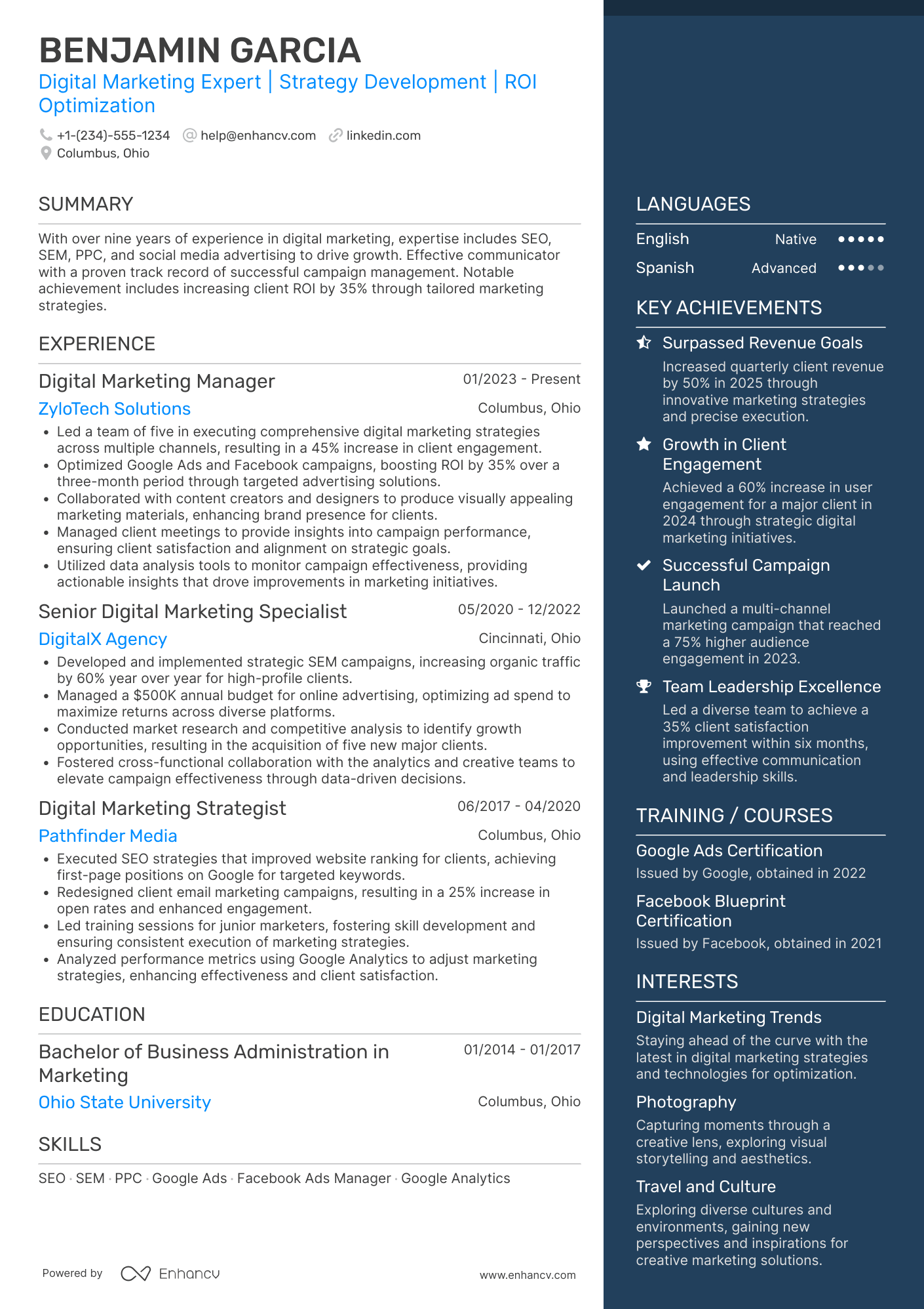 A resume example of a Digital Marketing Executive