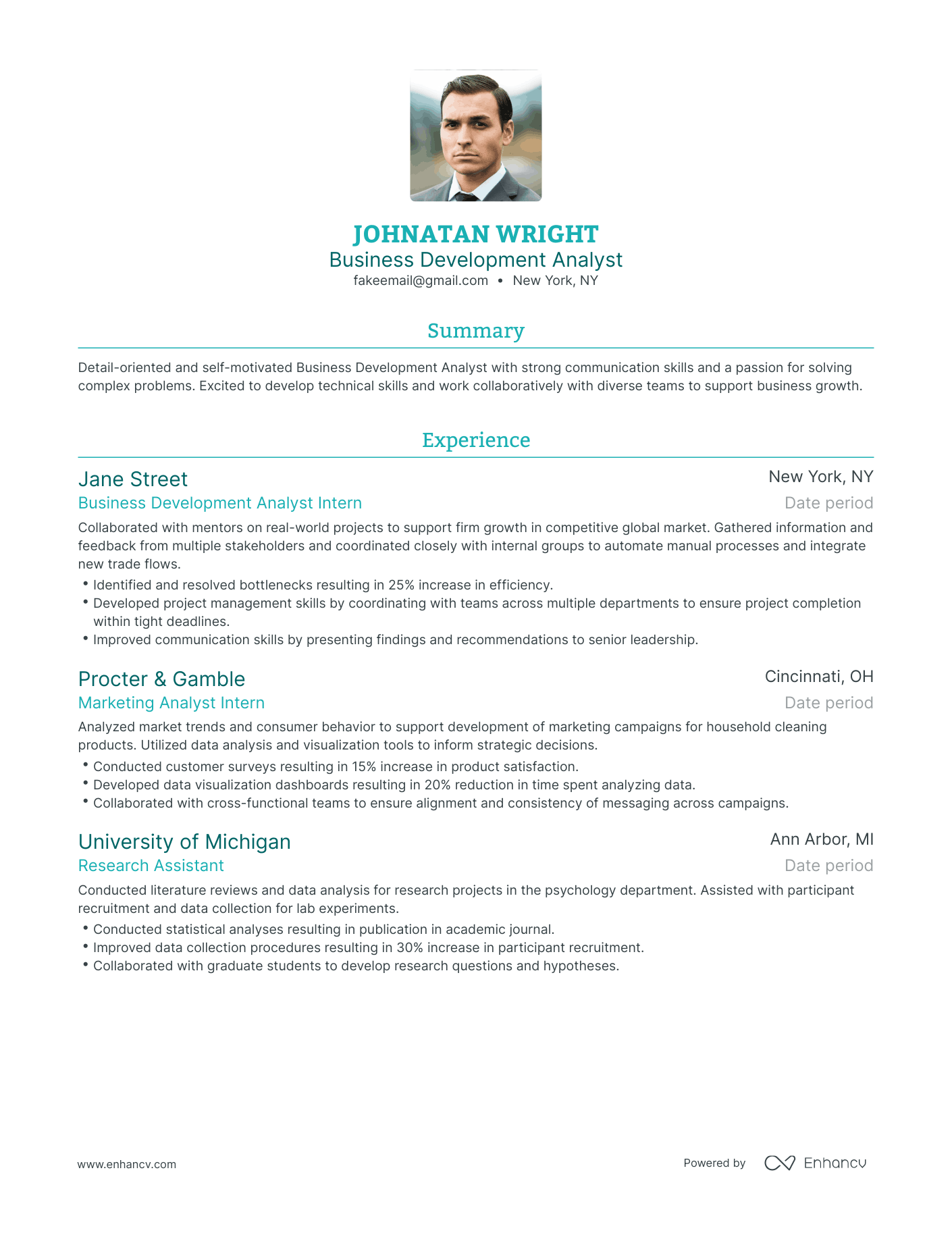 Traditional Business Development Analyst Resume Template