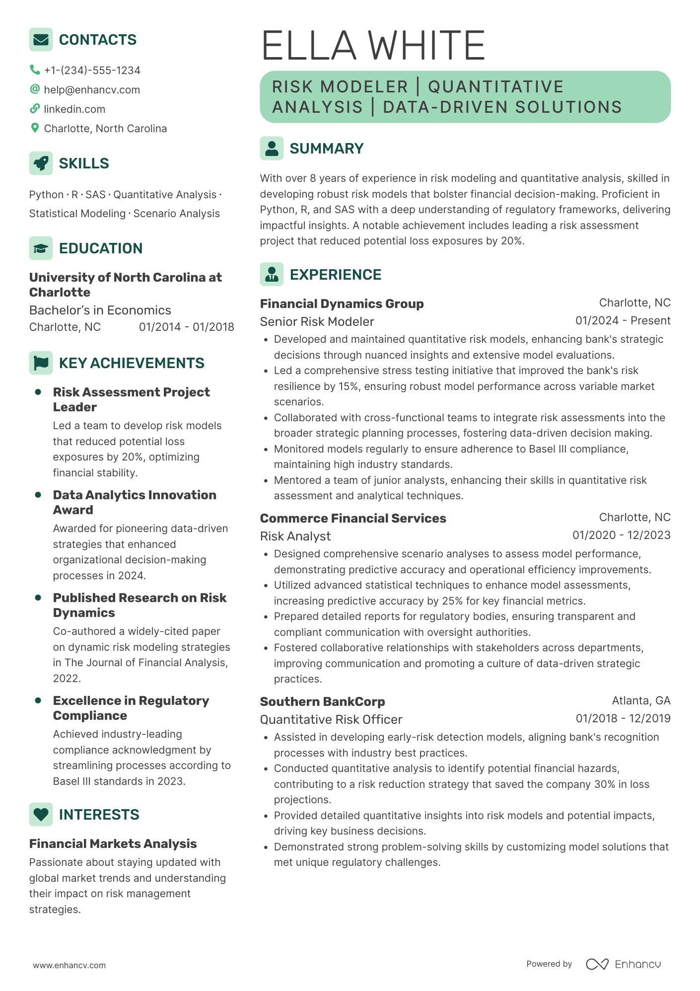 A resume example of a Risk Modeler