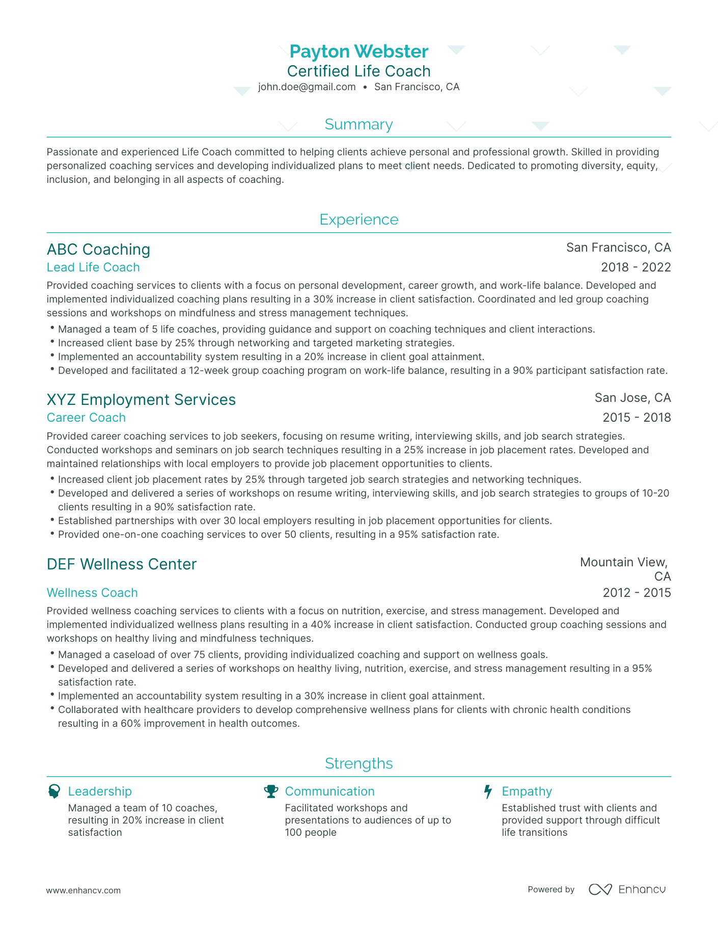 Traditional Life Coach Resume Template