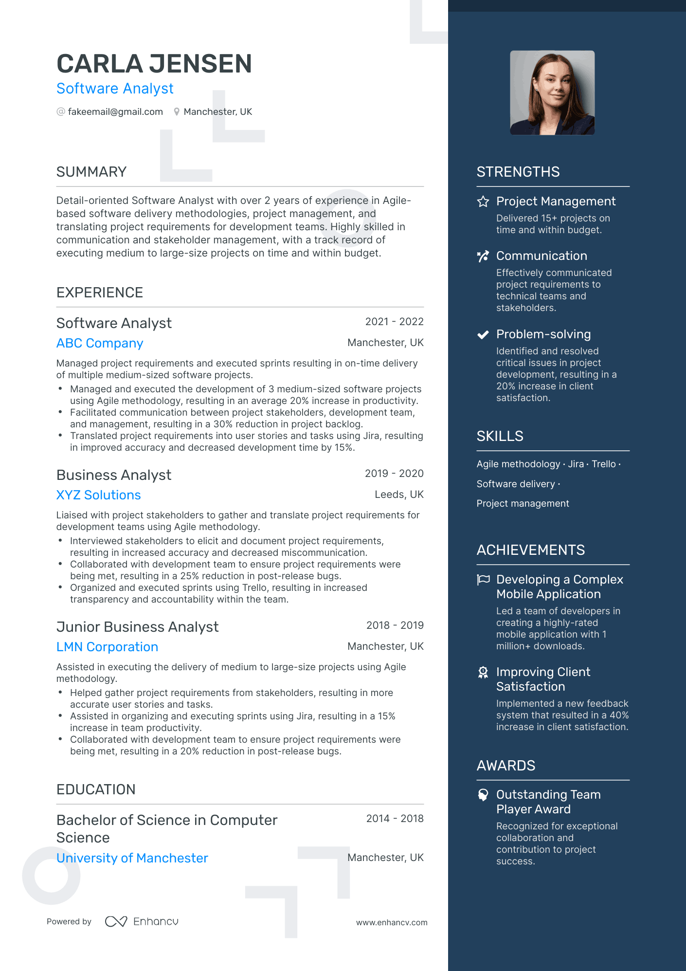 One Page Software Analyst Resume Template