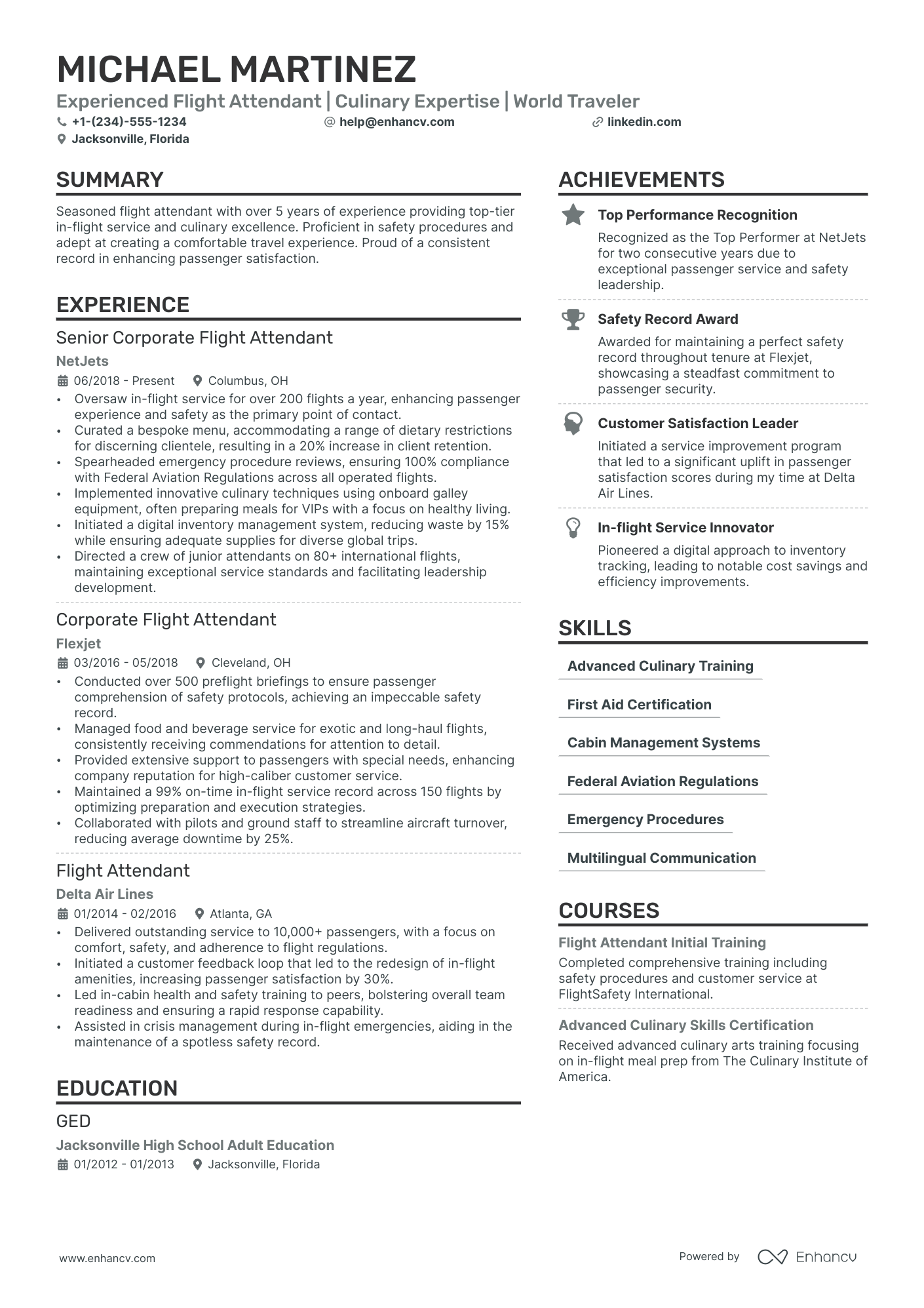 resume sample of flight attendant