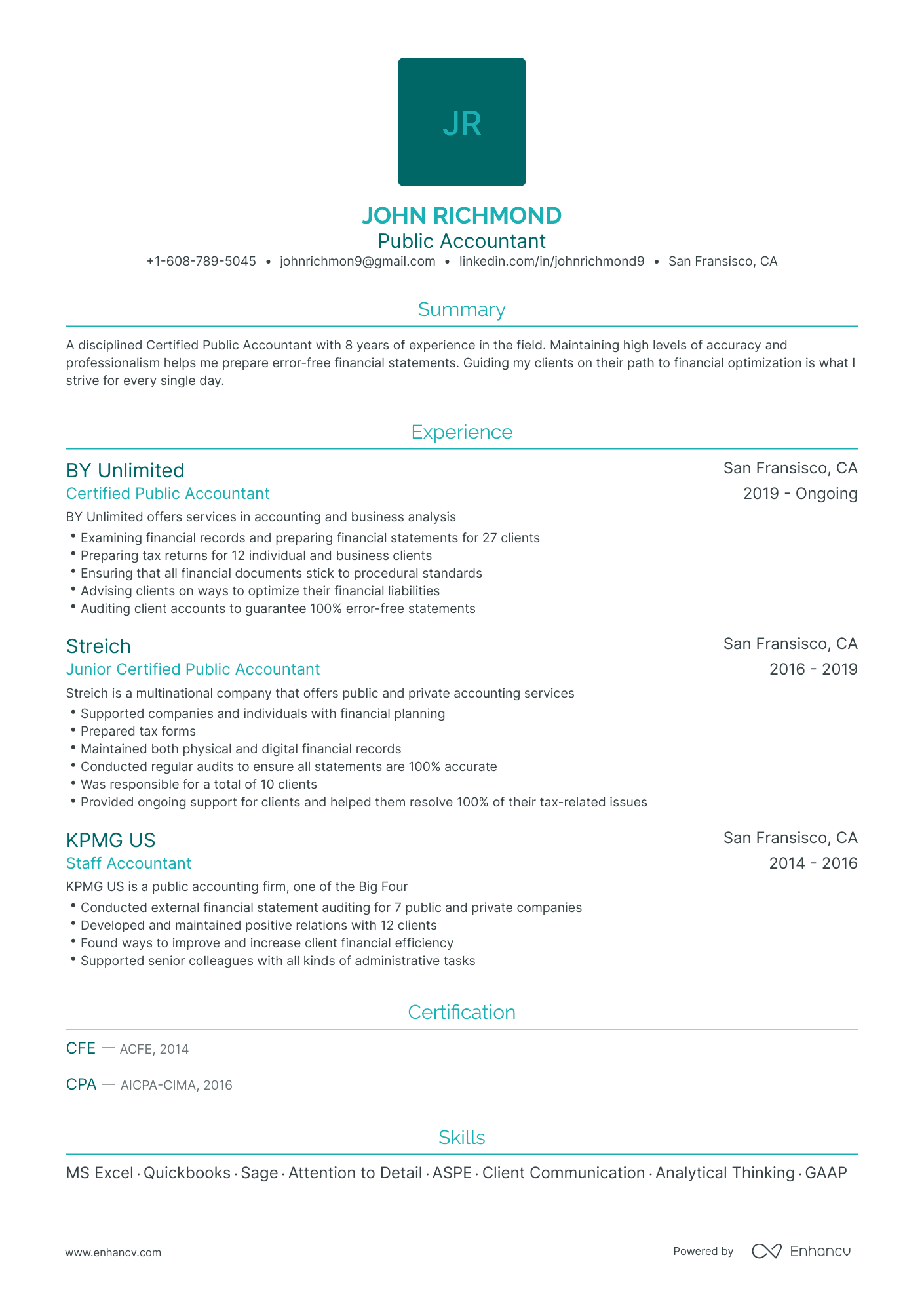 Traditional Public Accounting Resume Template