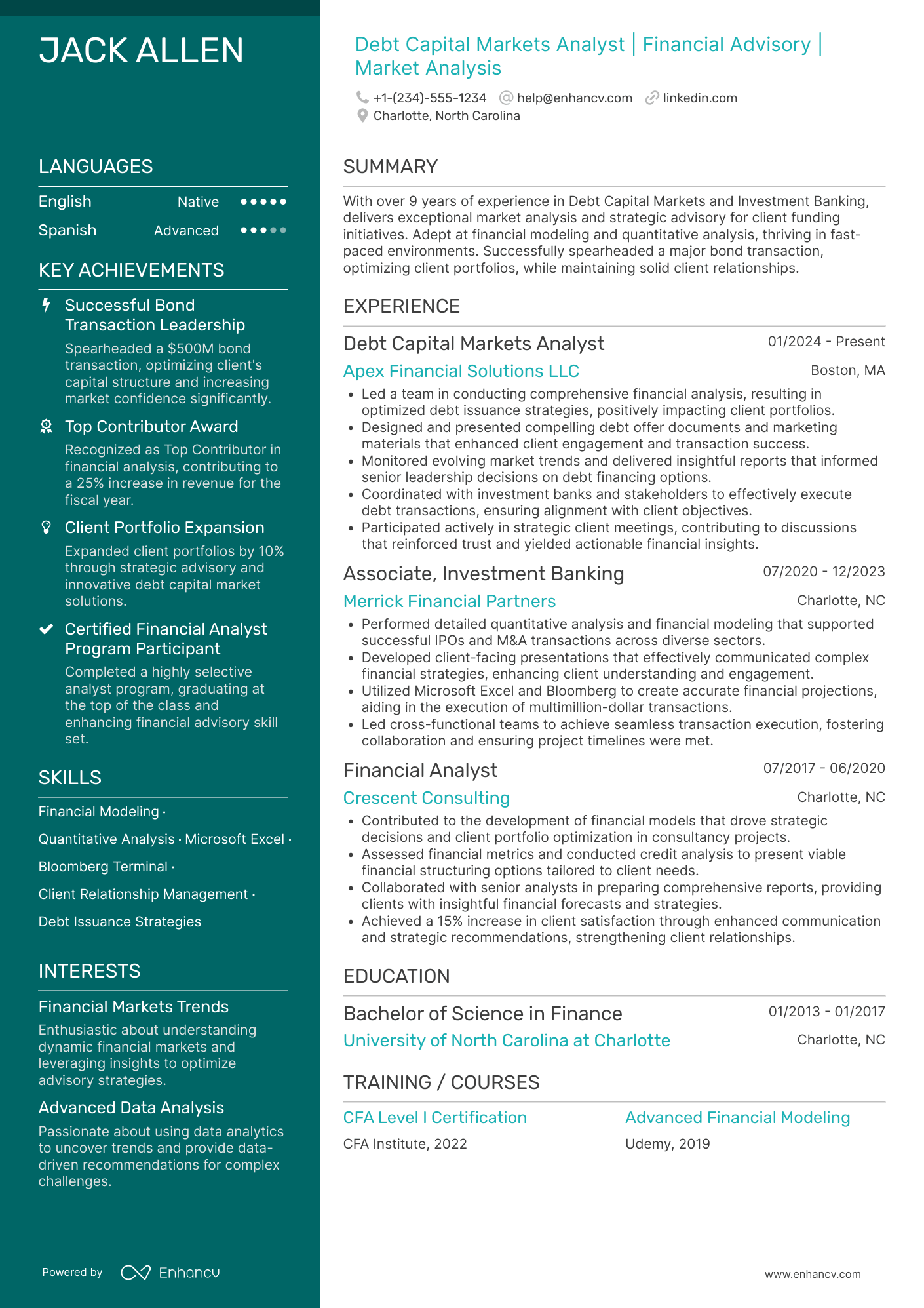 A resume example of a Debt Capital Markets Resume