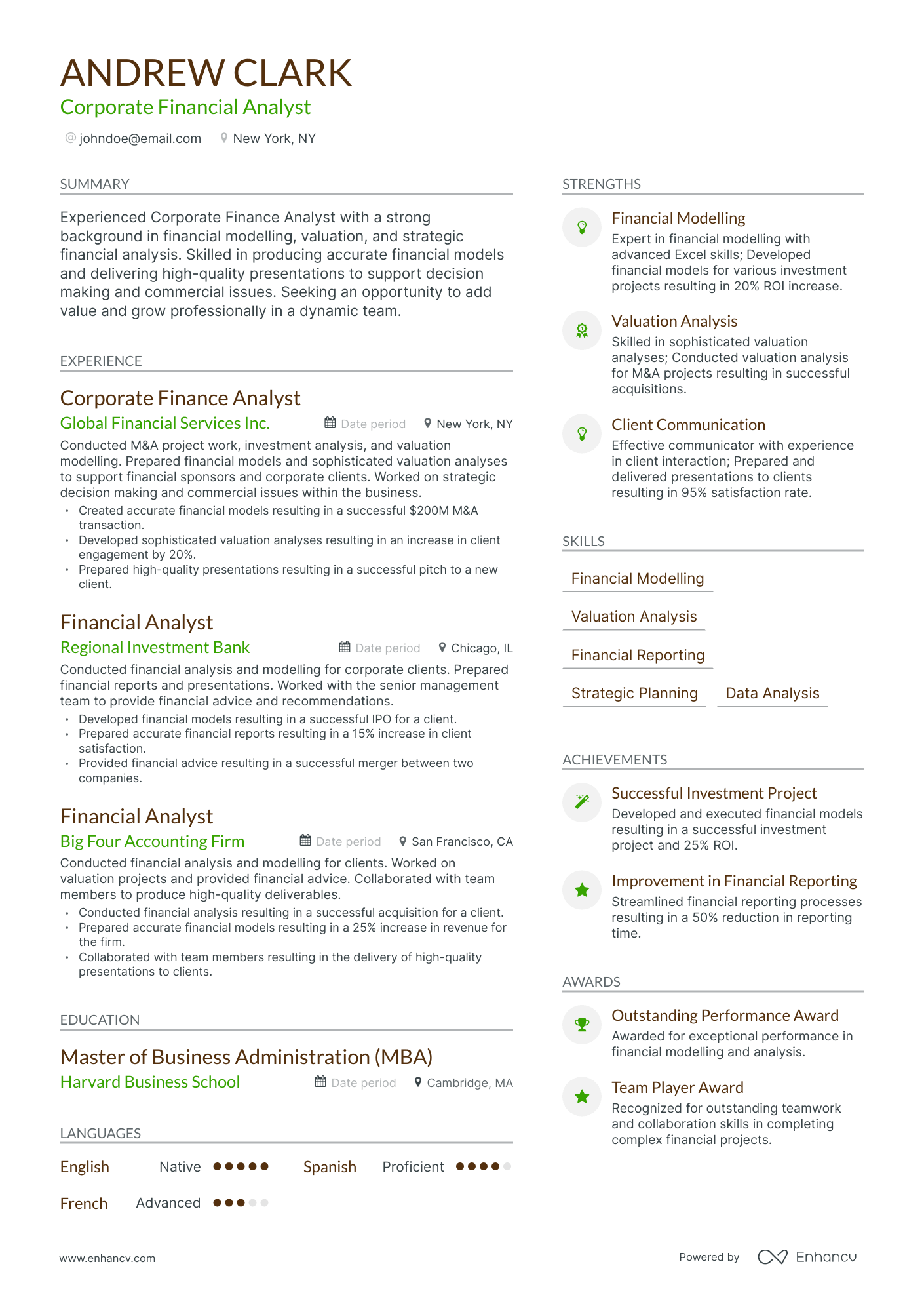 Modern Corporate Financial Analyst Resume Template