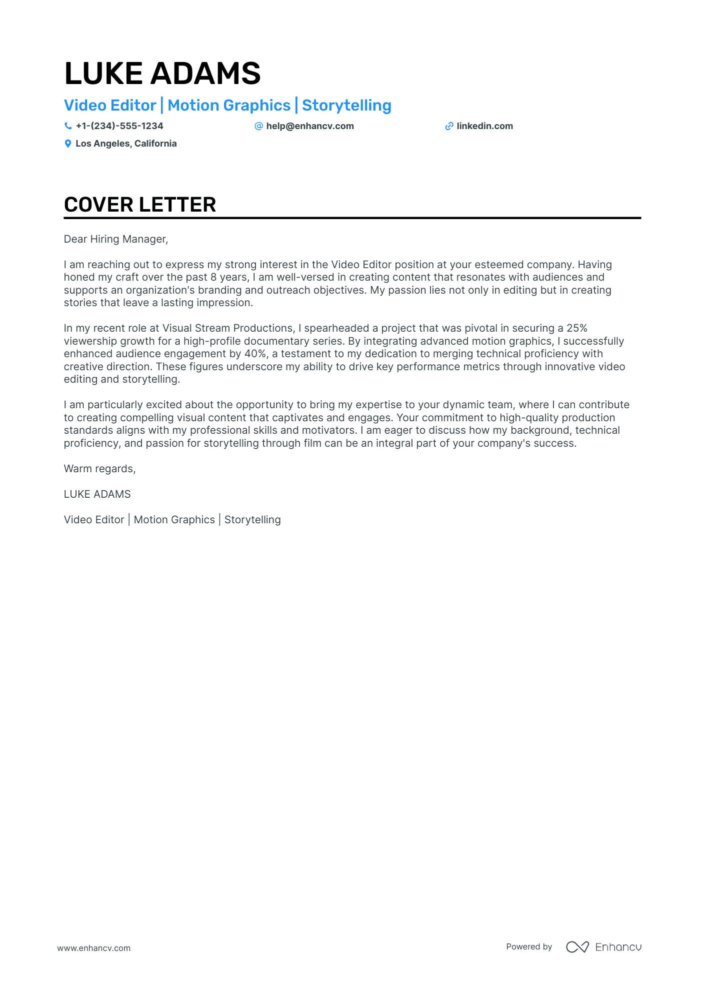 what should a video cover letter say