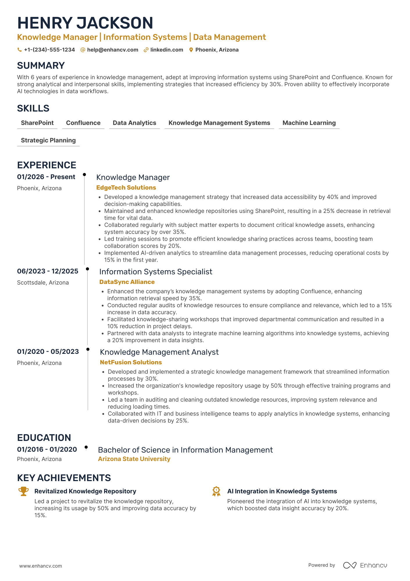 A resume example of a Knowledge Manager