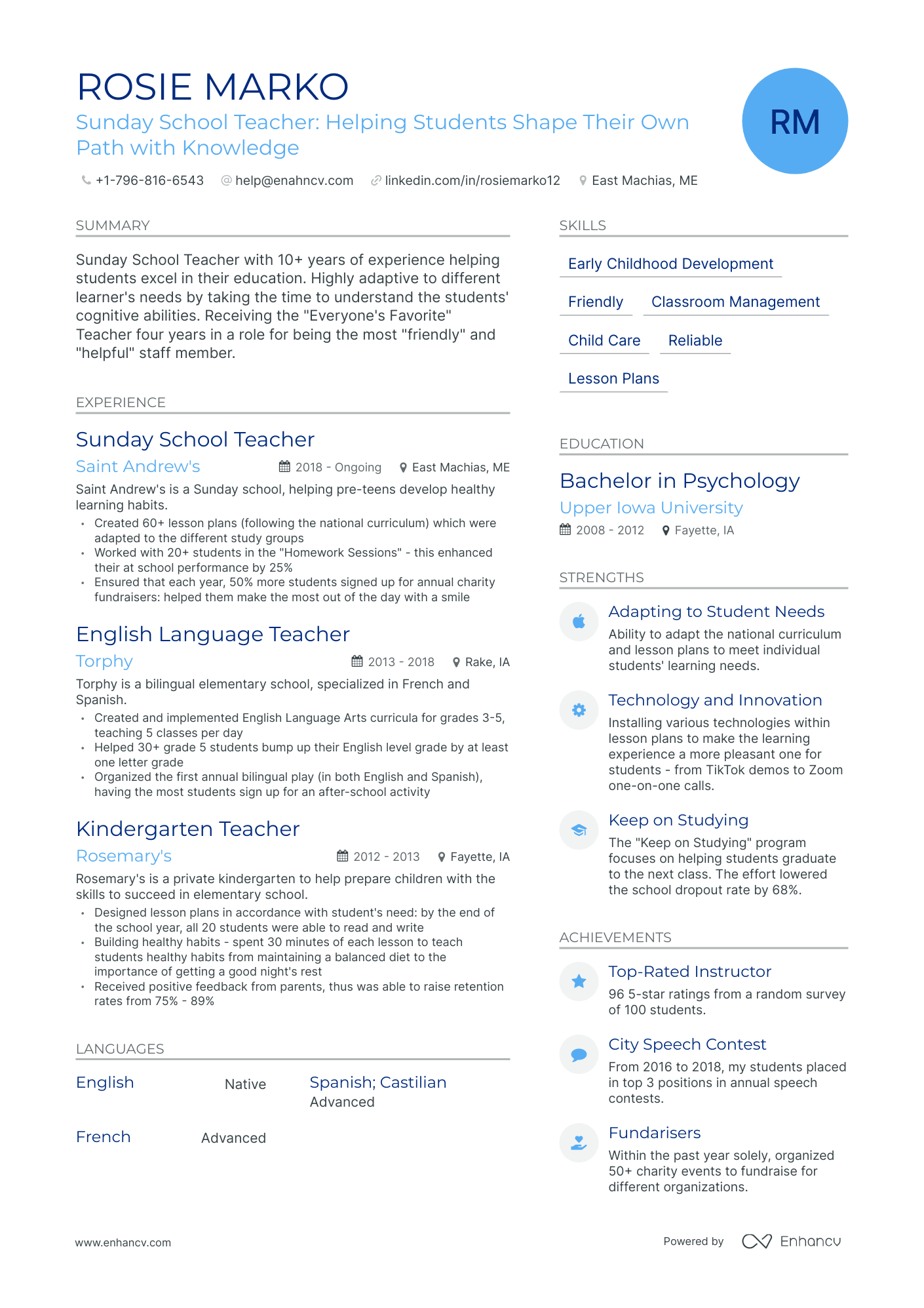 Modern Sunday School Teacher Resume Template
