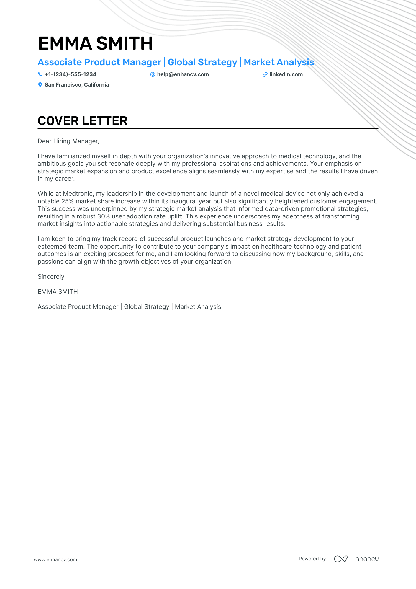 cover letter sample product manager