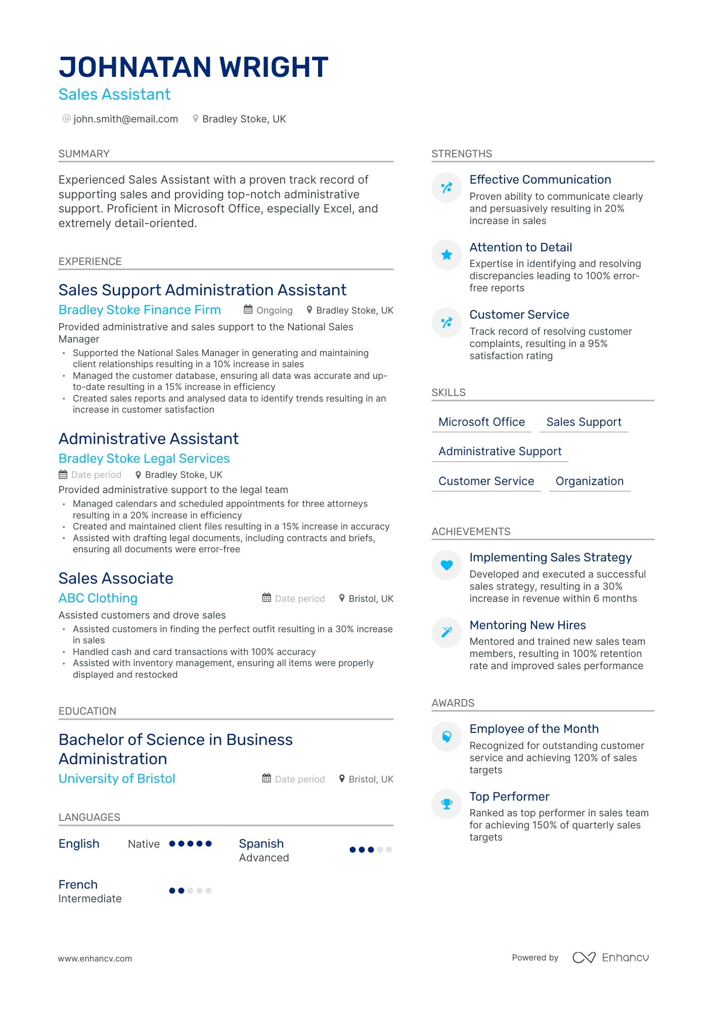 Modern Sales Assistant Resume Template
