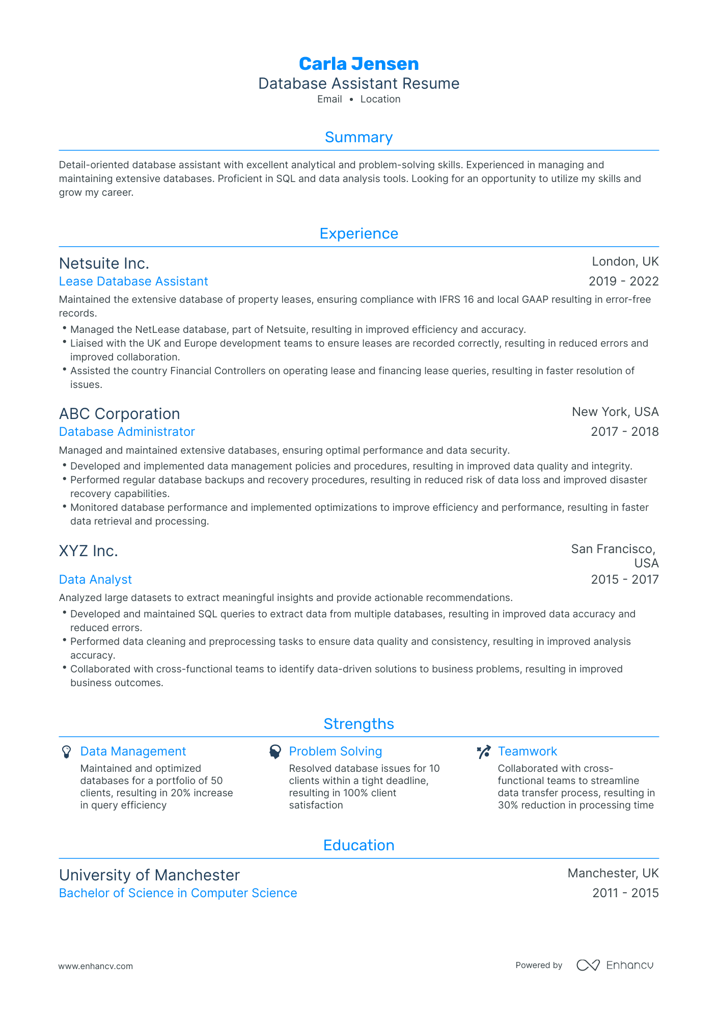 Traditional Database Assistant Resume Template