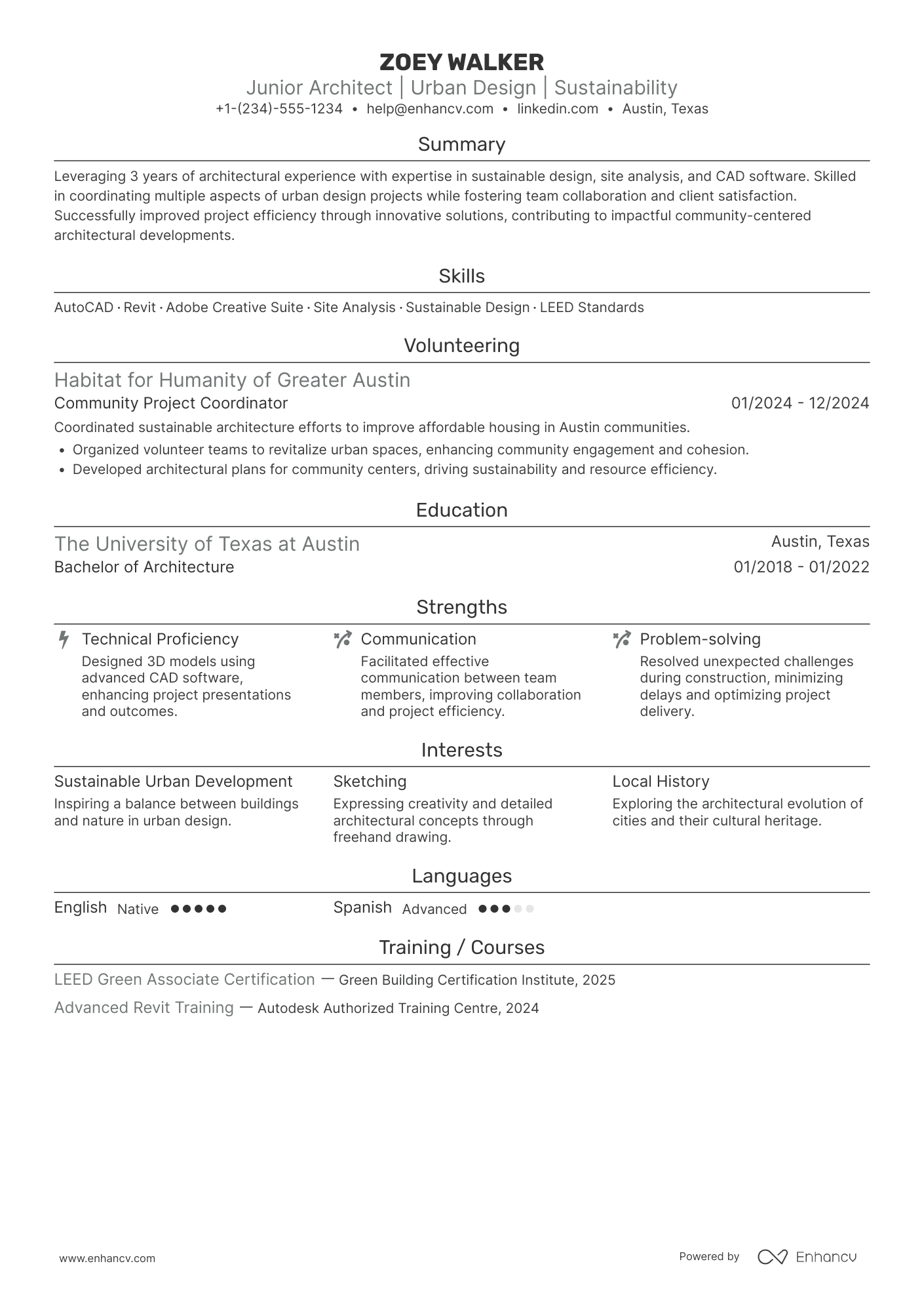 A resume example of a Junior Architect