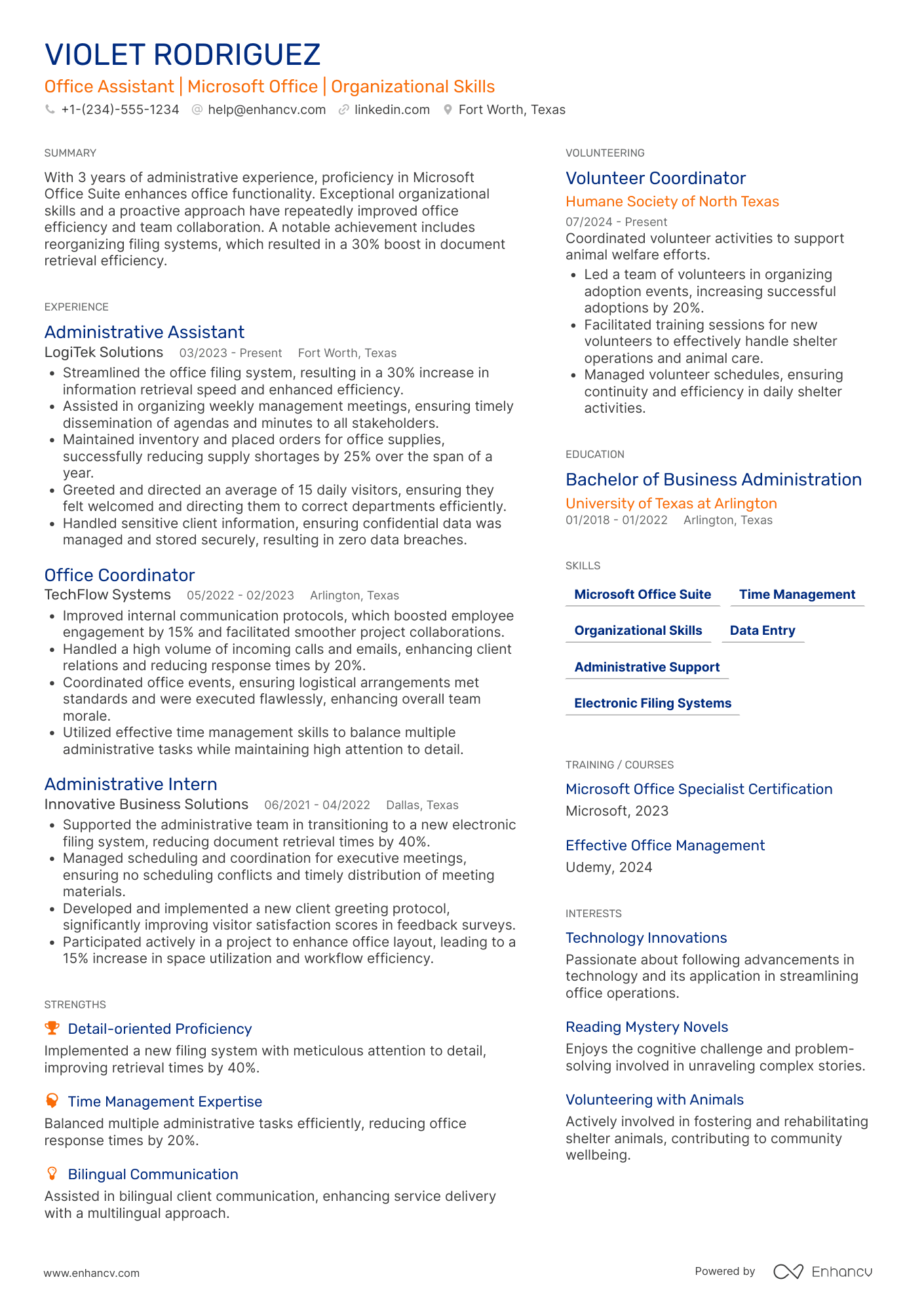 A resume example of a Office Assistant Secretary