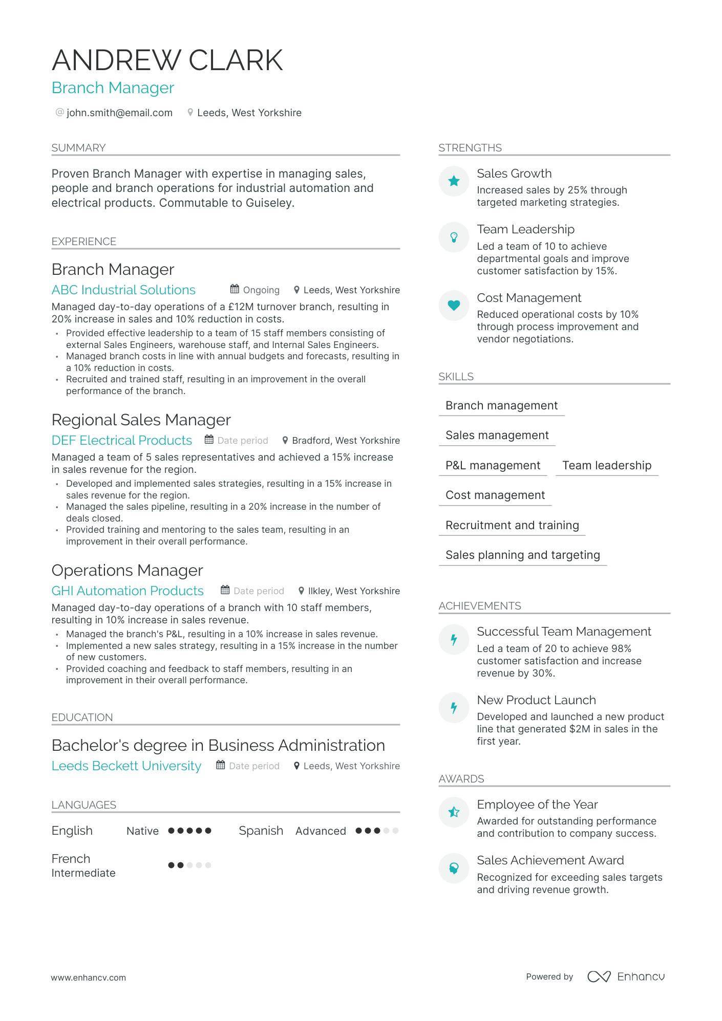 Modern Branch Manager Resume Template