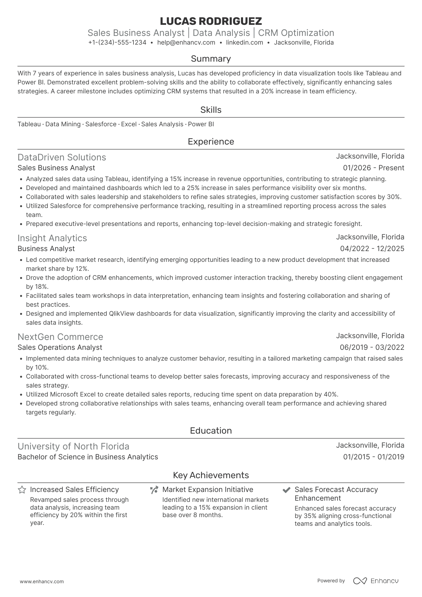 A resume example of a Sales Business Analyst