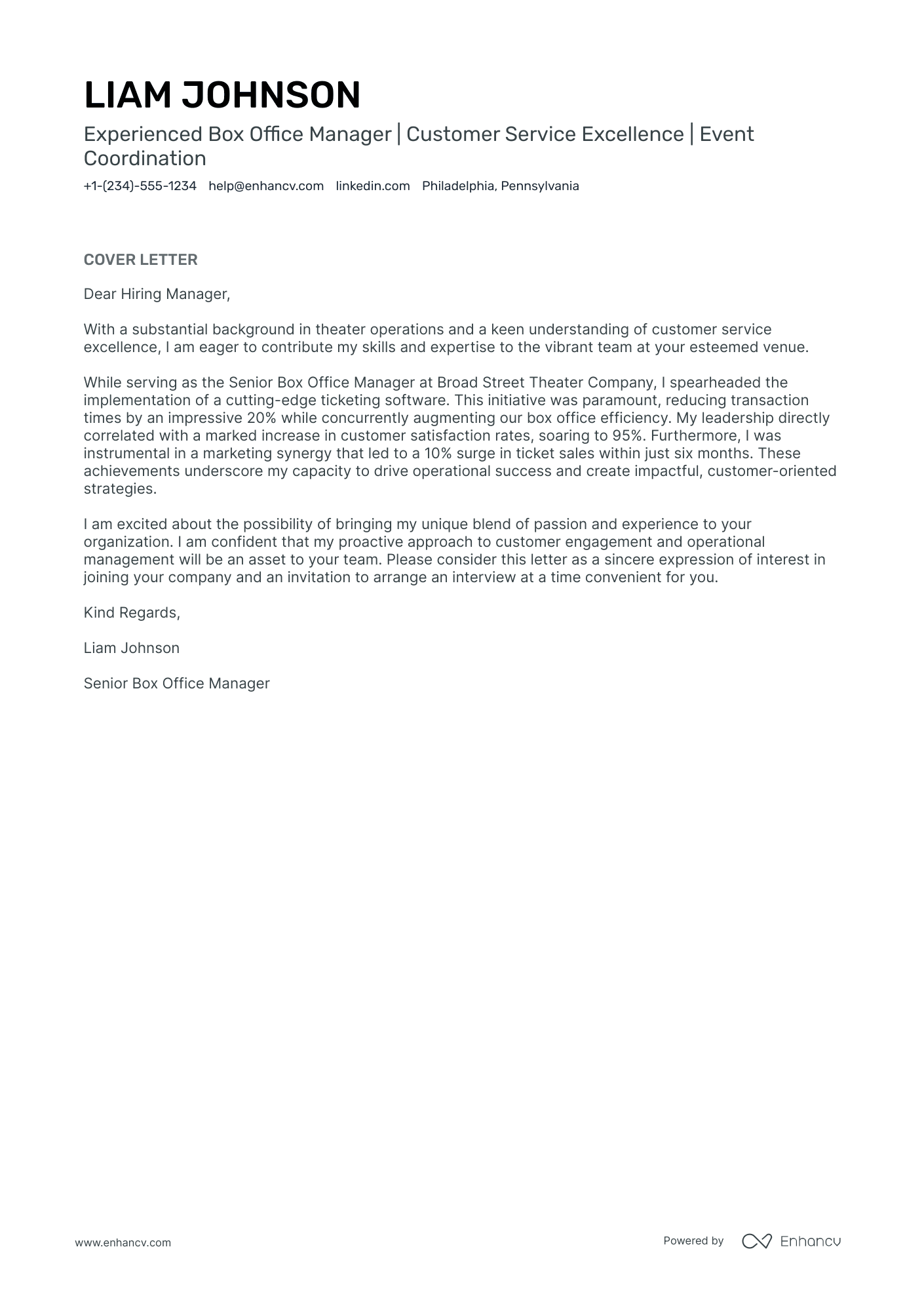 cover letter for a restaurant general manager position