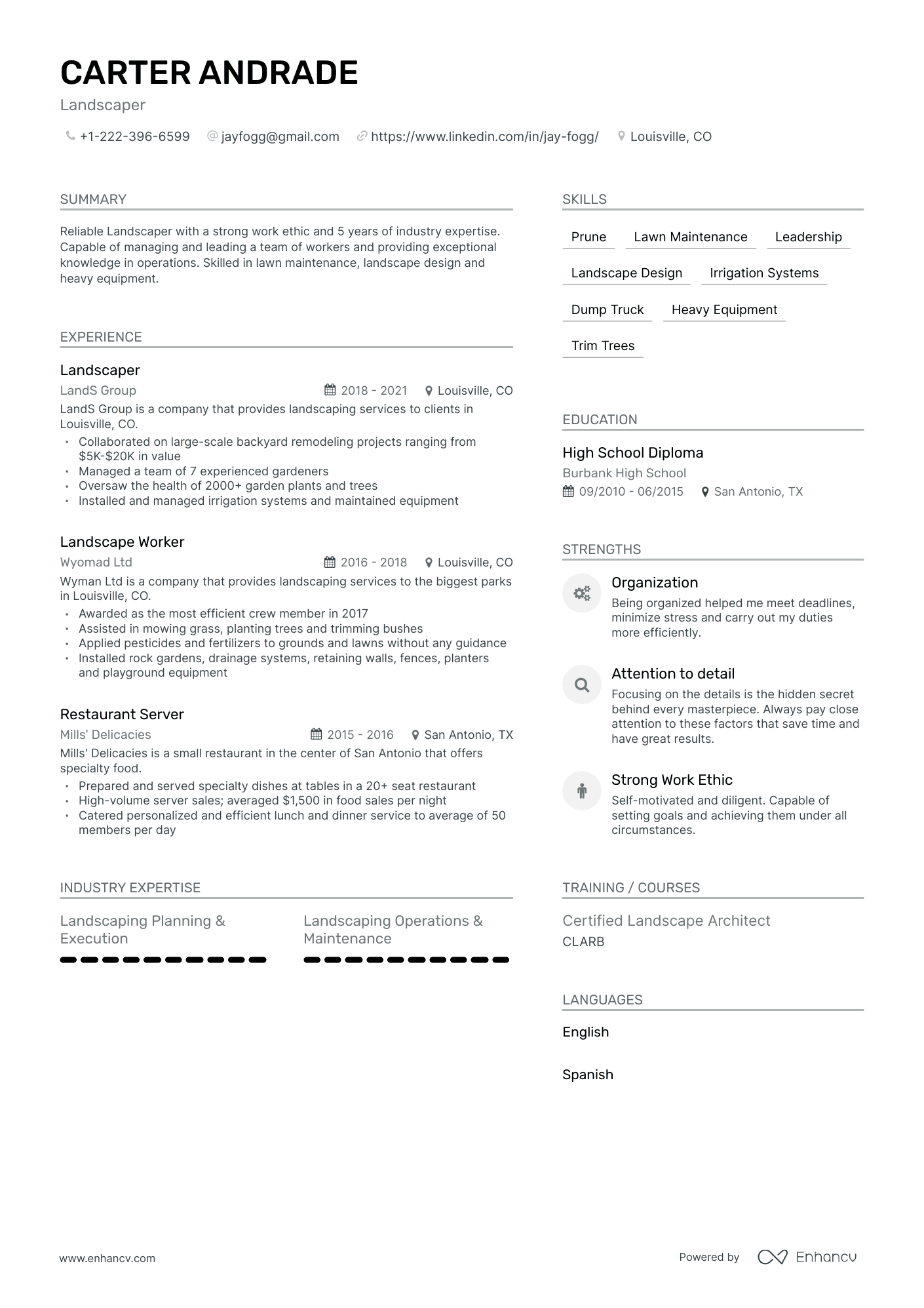 Modern Landscaping Resume Template