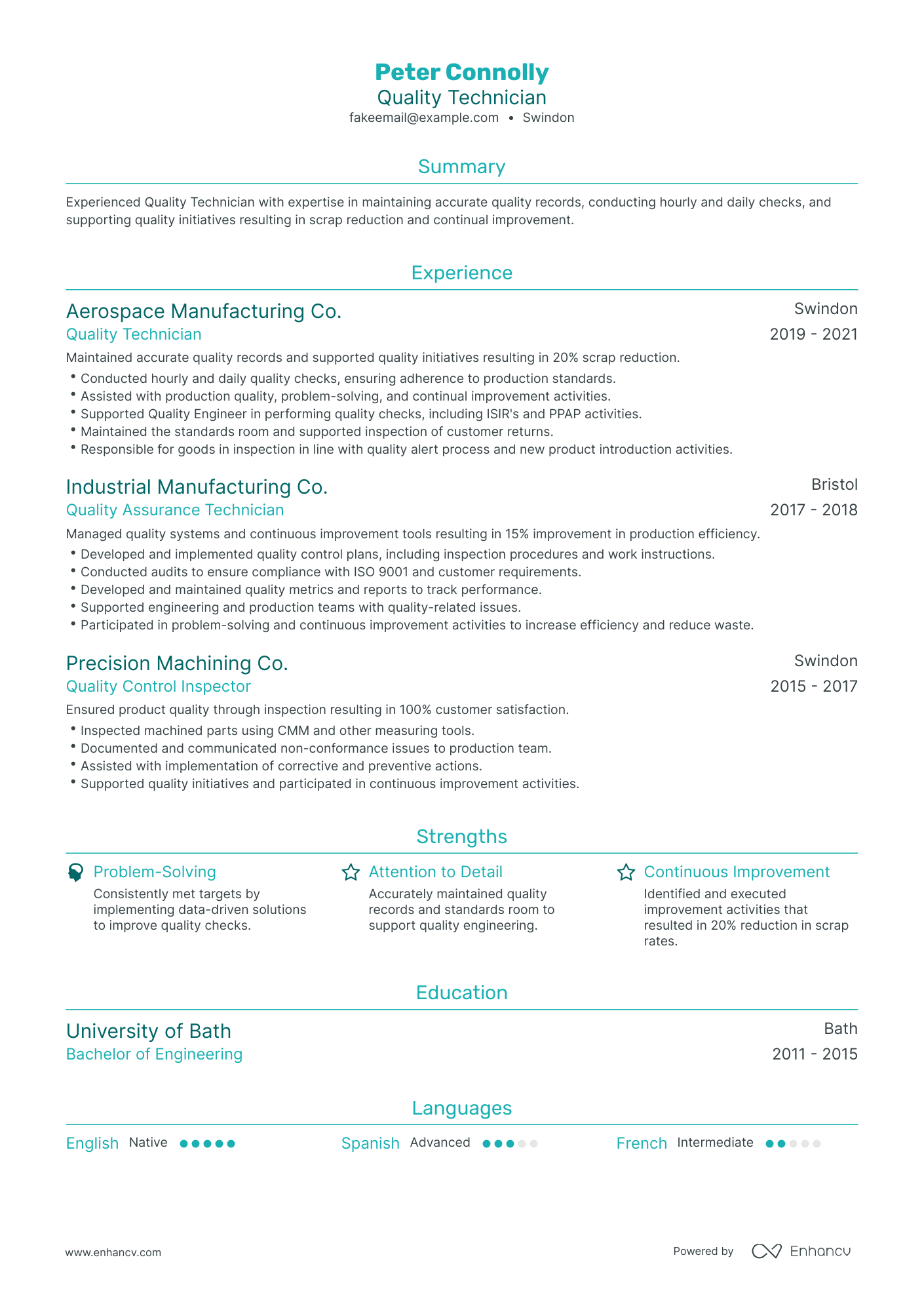 Traditional Quality Technician Resume Template