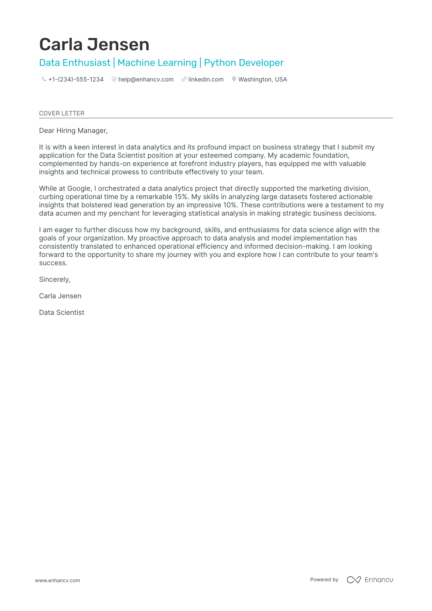 data scientist cover letter template