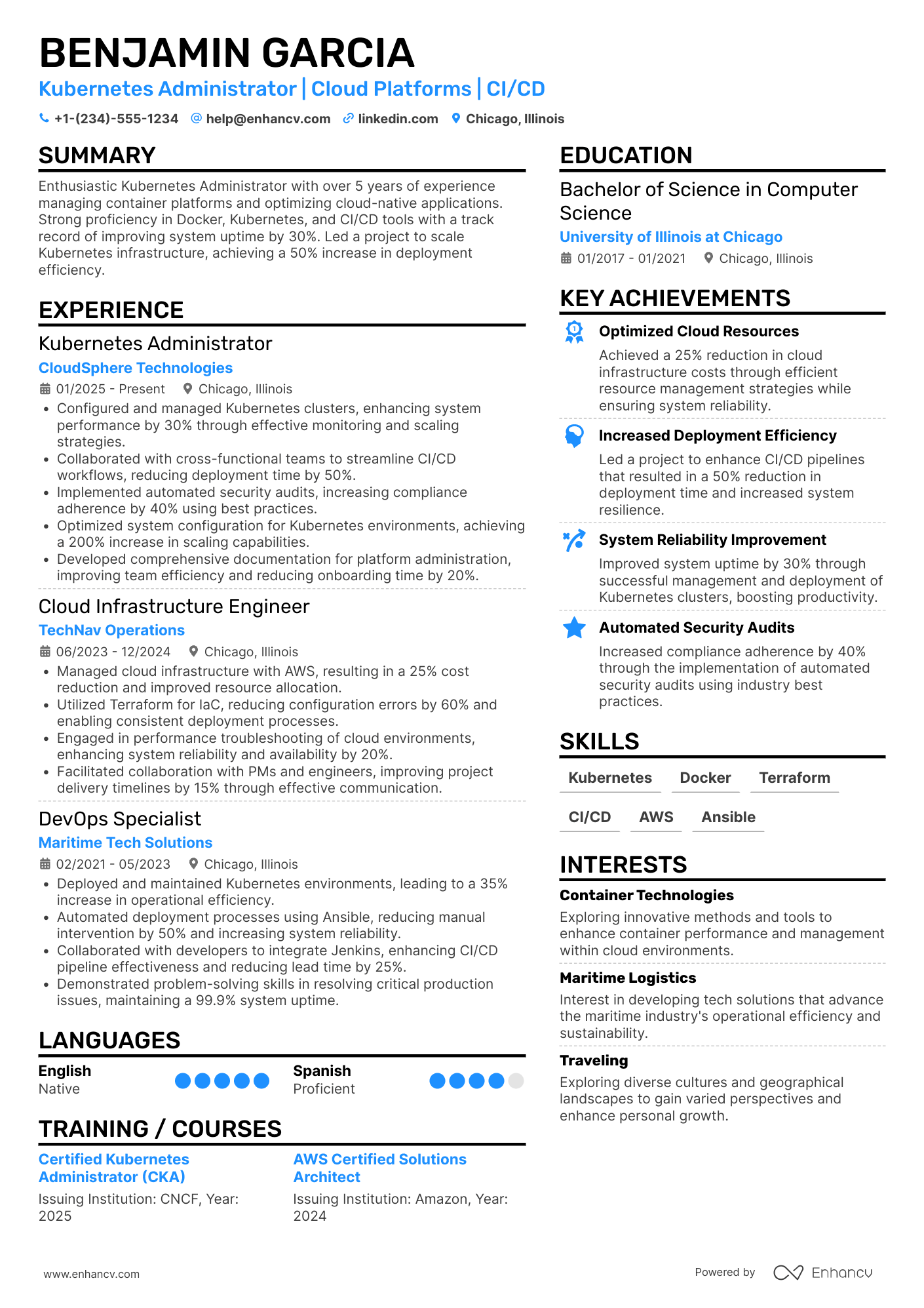 A resume example of a Kubernetes Administrator