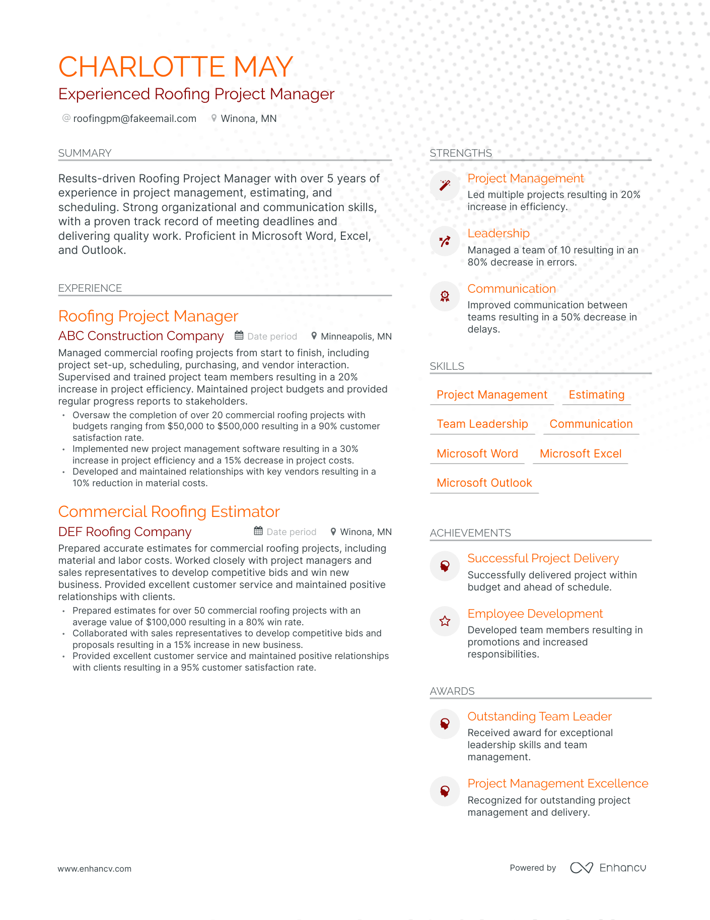 Modern Roofing Project Manager Resume Template
