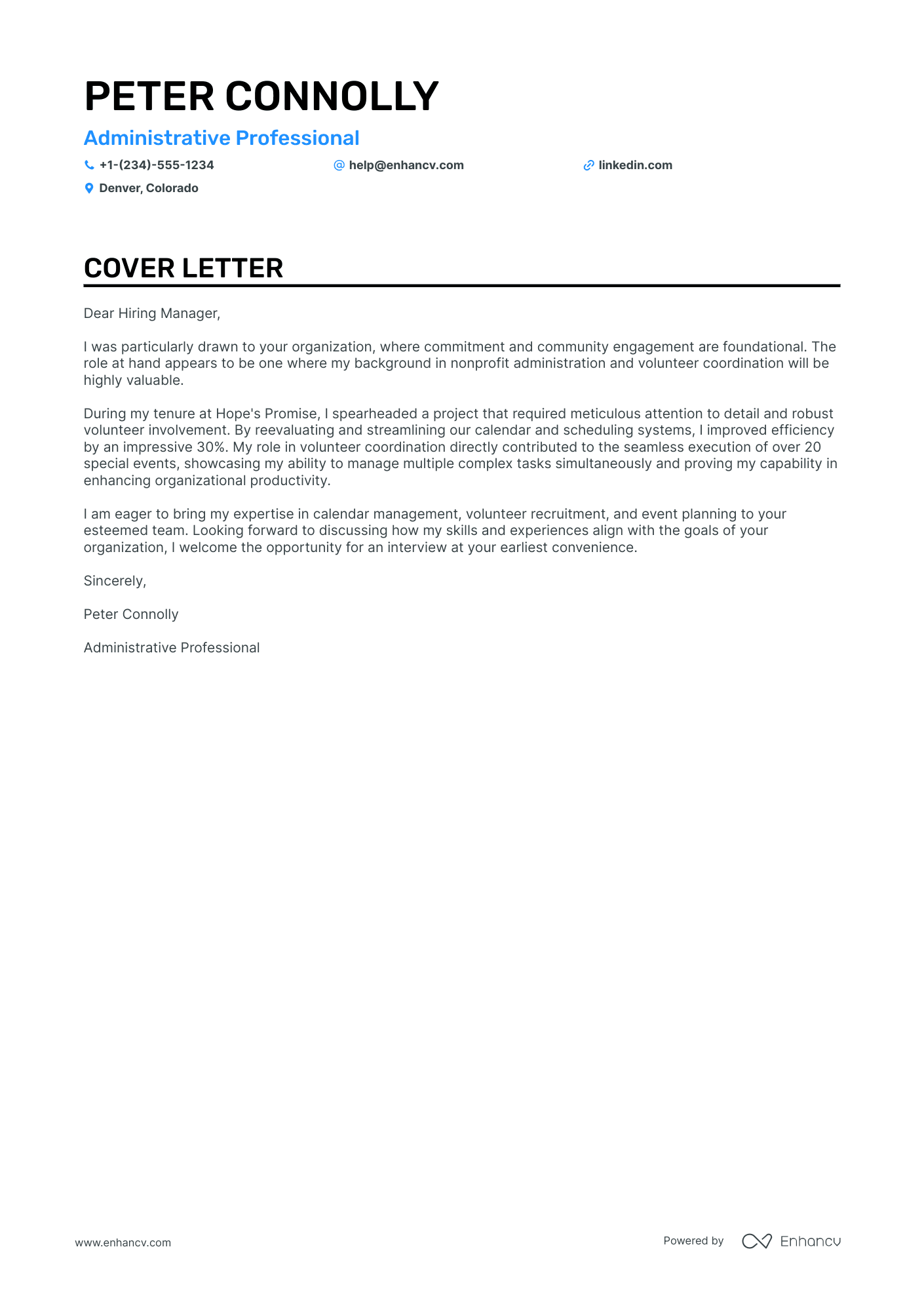 sample cover letter for admin assistant