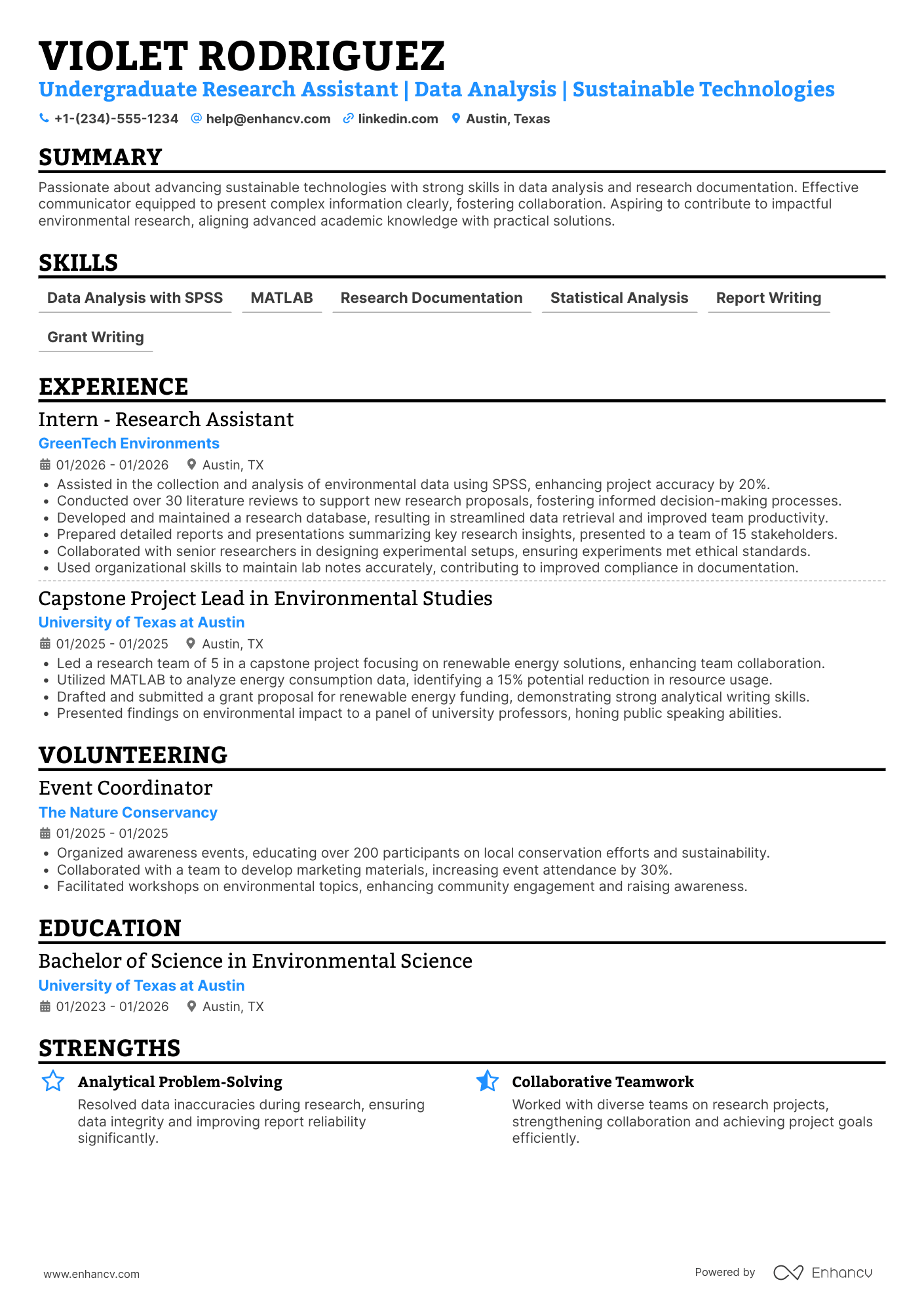 A resume example of a Undergraduate Research Assistant