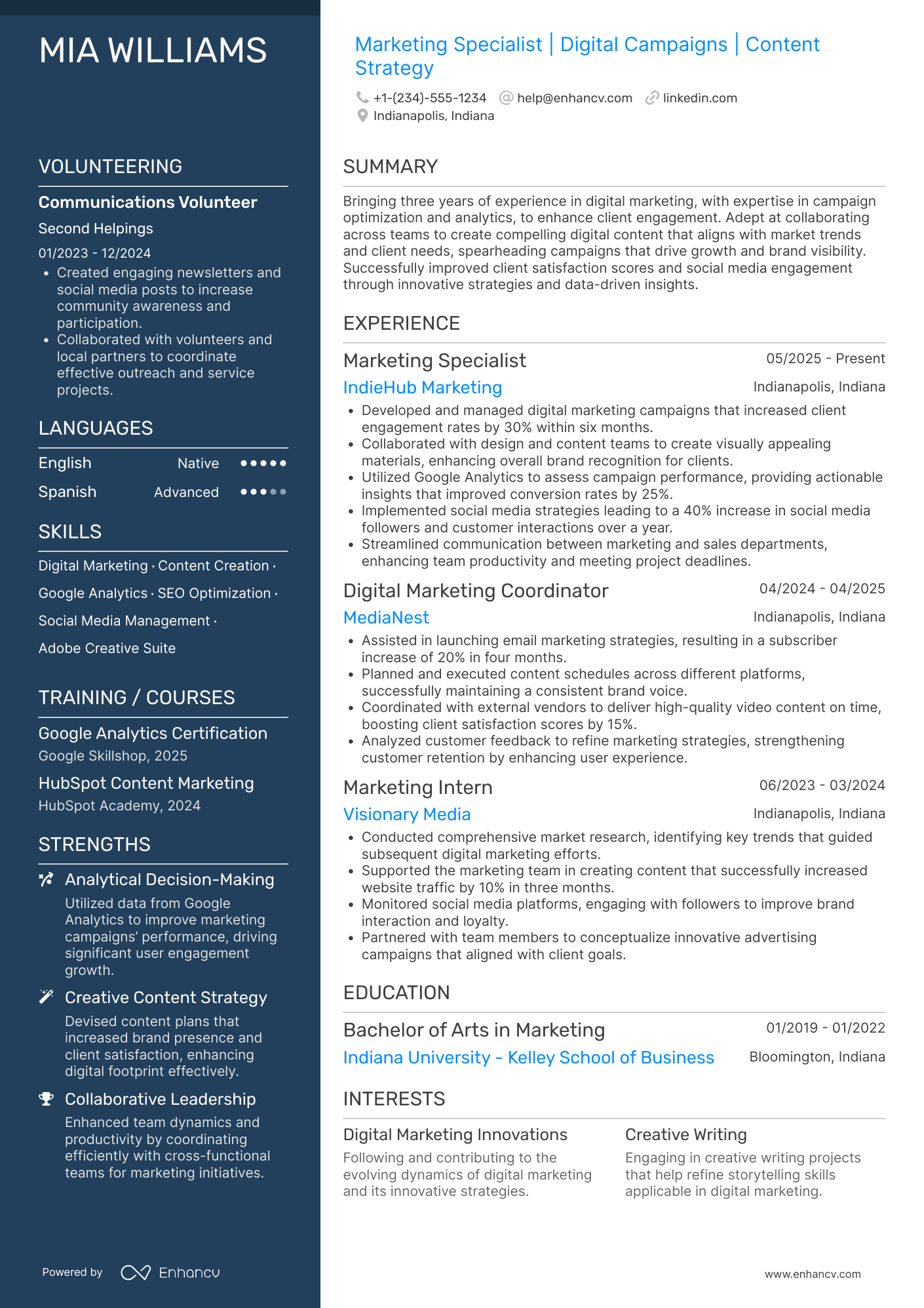 A resume example of a Marketing Associate