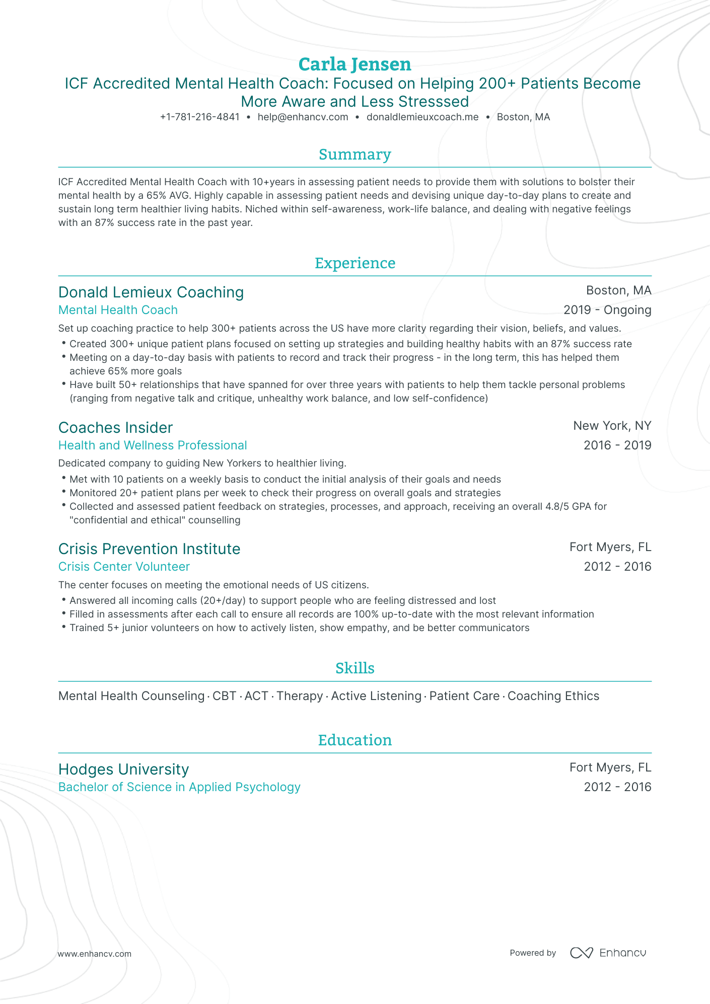 Traditional Mental Health Coach Resume Template