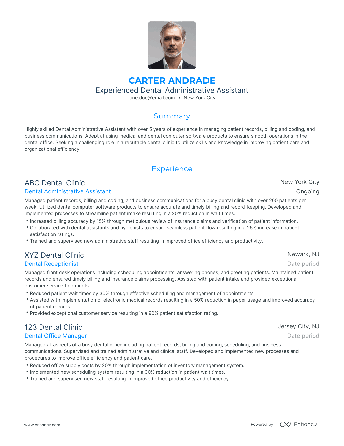 Traditional Dental Administrative Assistant Resume Template