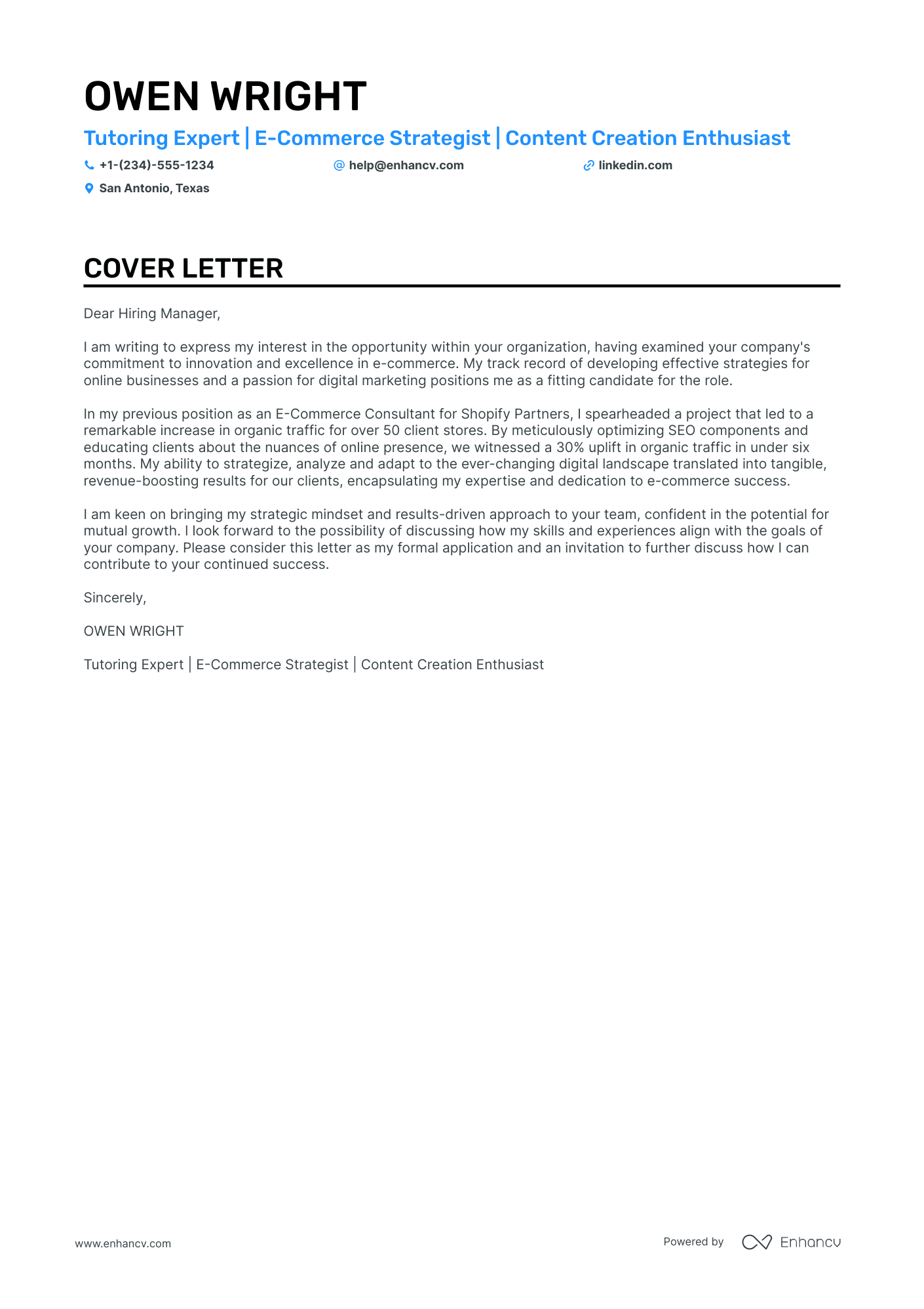 cover letter tutor experience