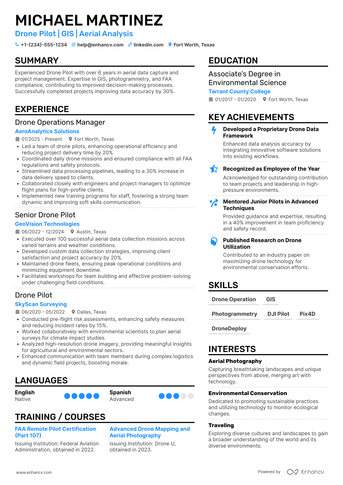 A resume example of a Drone Pilot